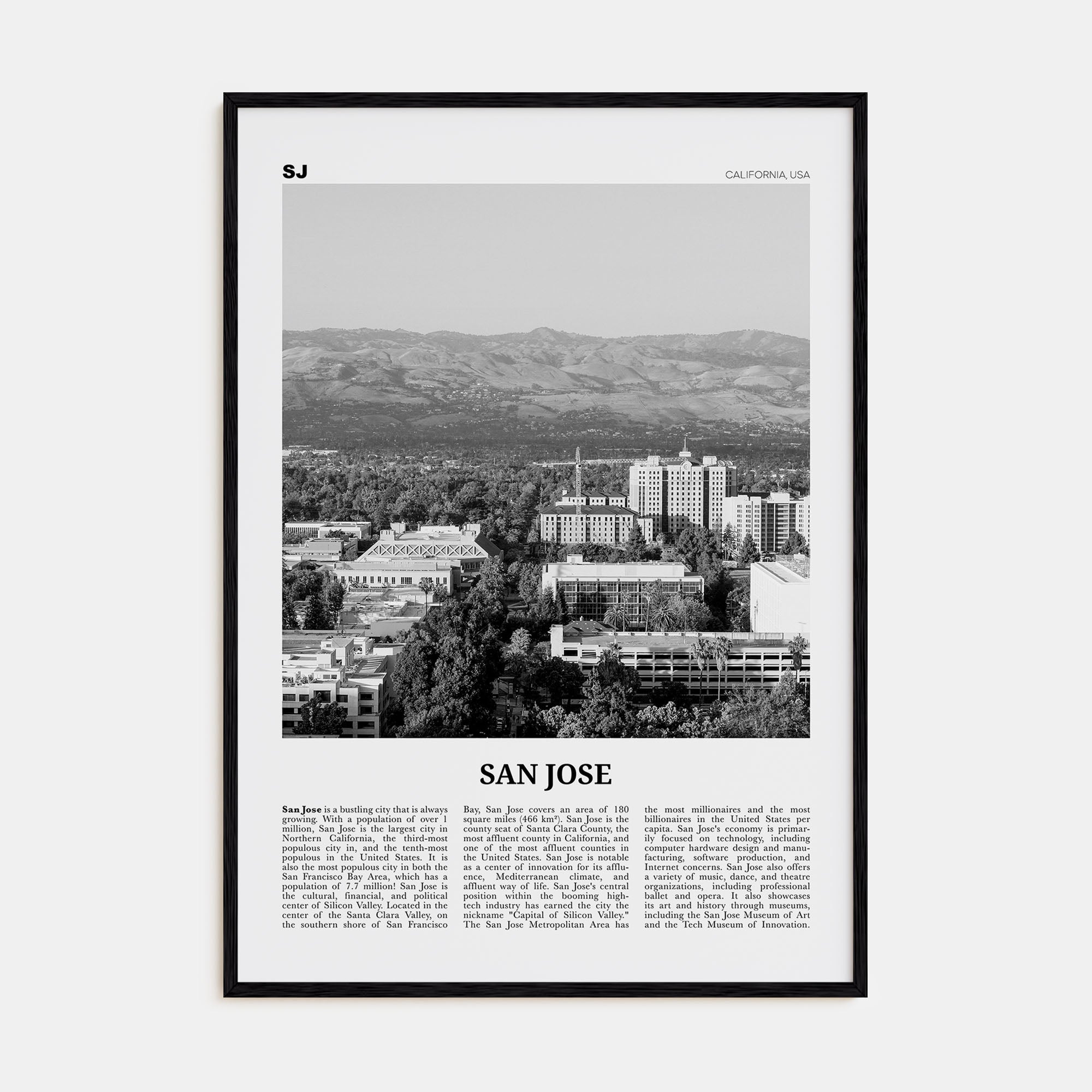 San Jose, California Travel B&W No 2 Poster