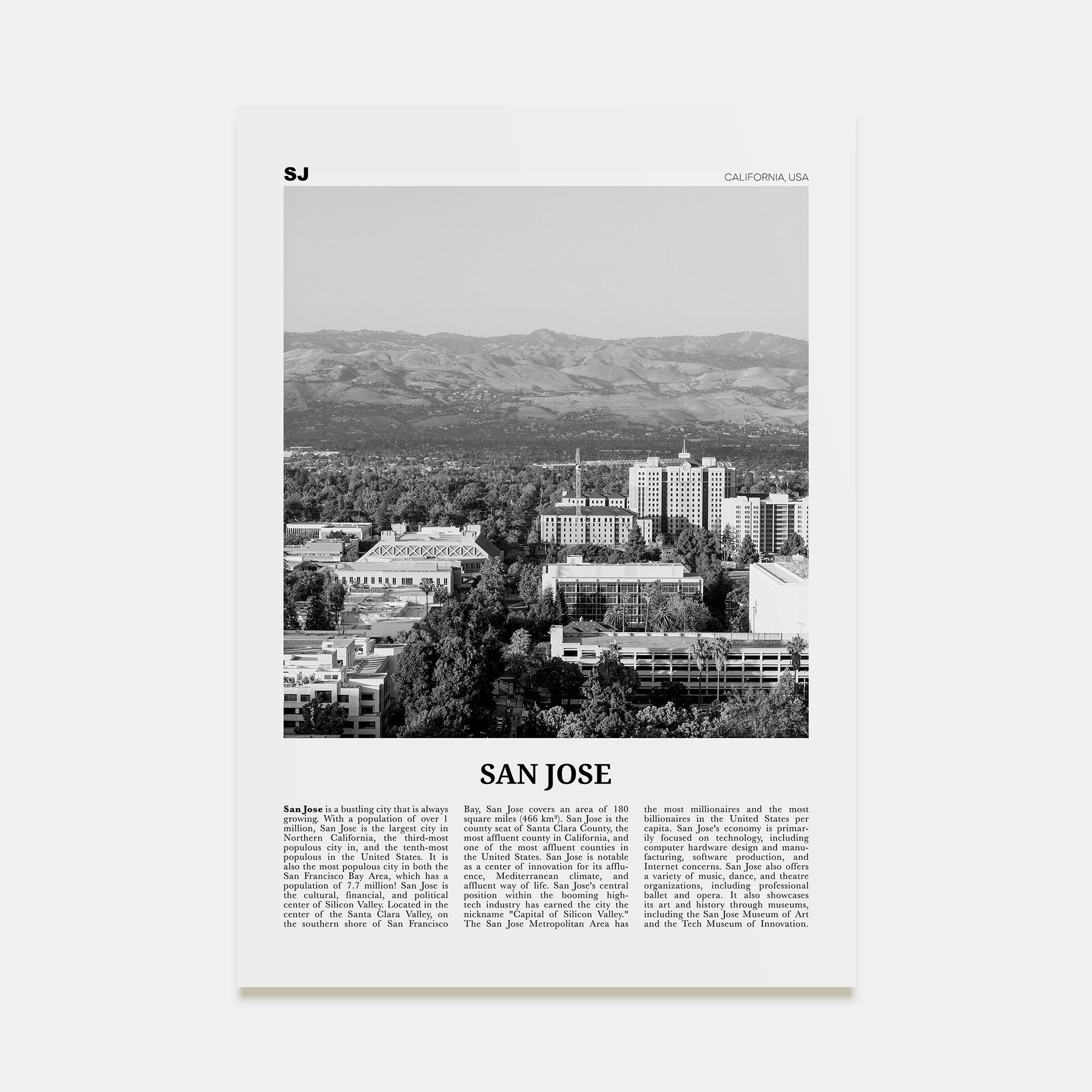 San Jose, California Travel B&W No 2 Poster