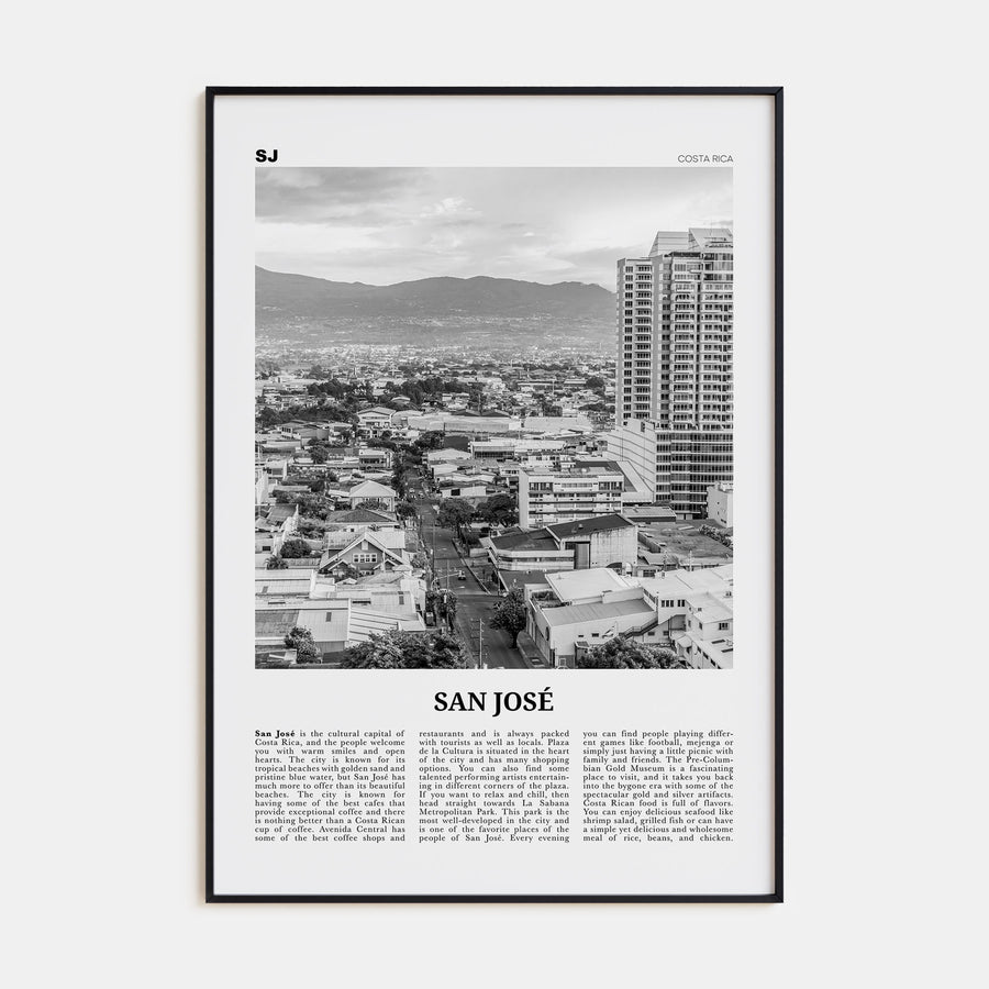 San José, Costa Rica Travel B&W Poster