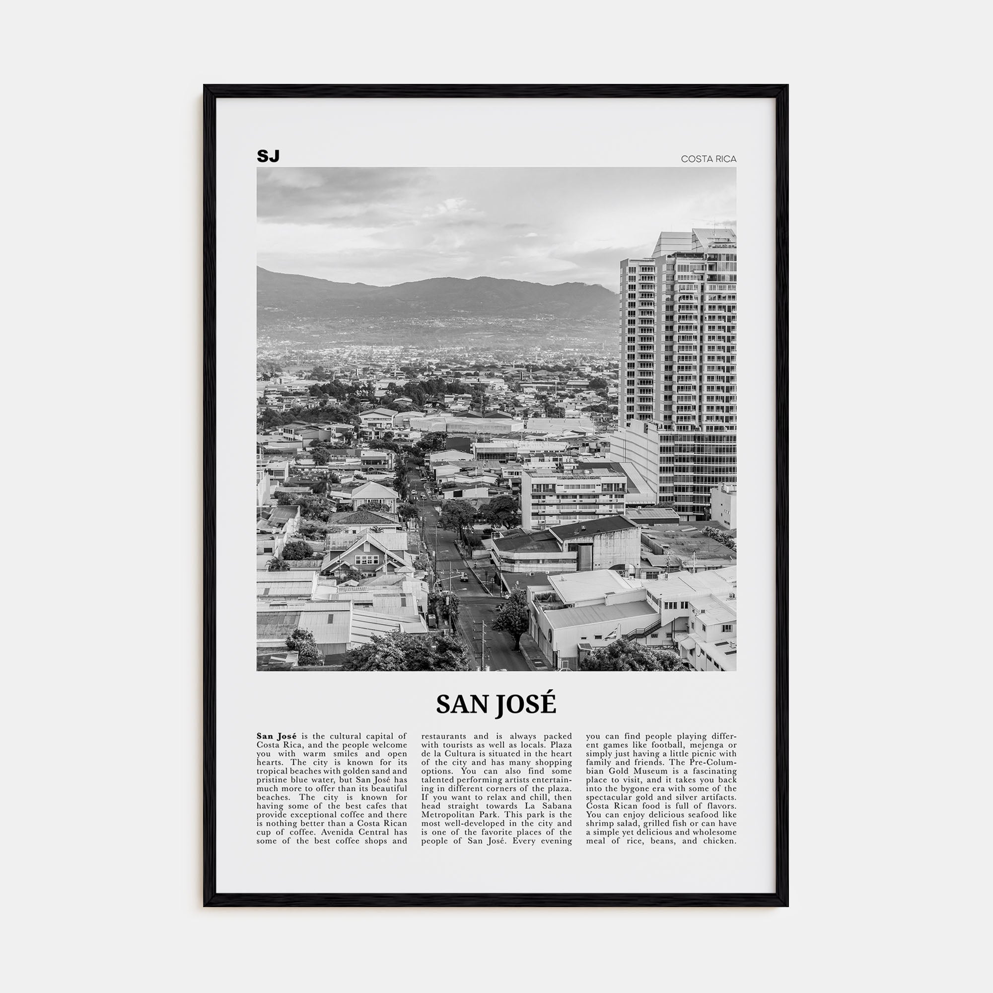 San José, Costa Rica Travel B&W Poster
