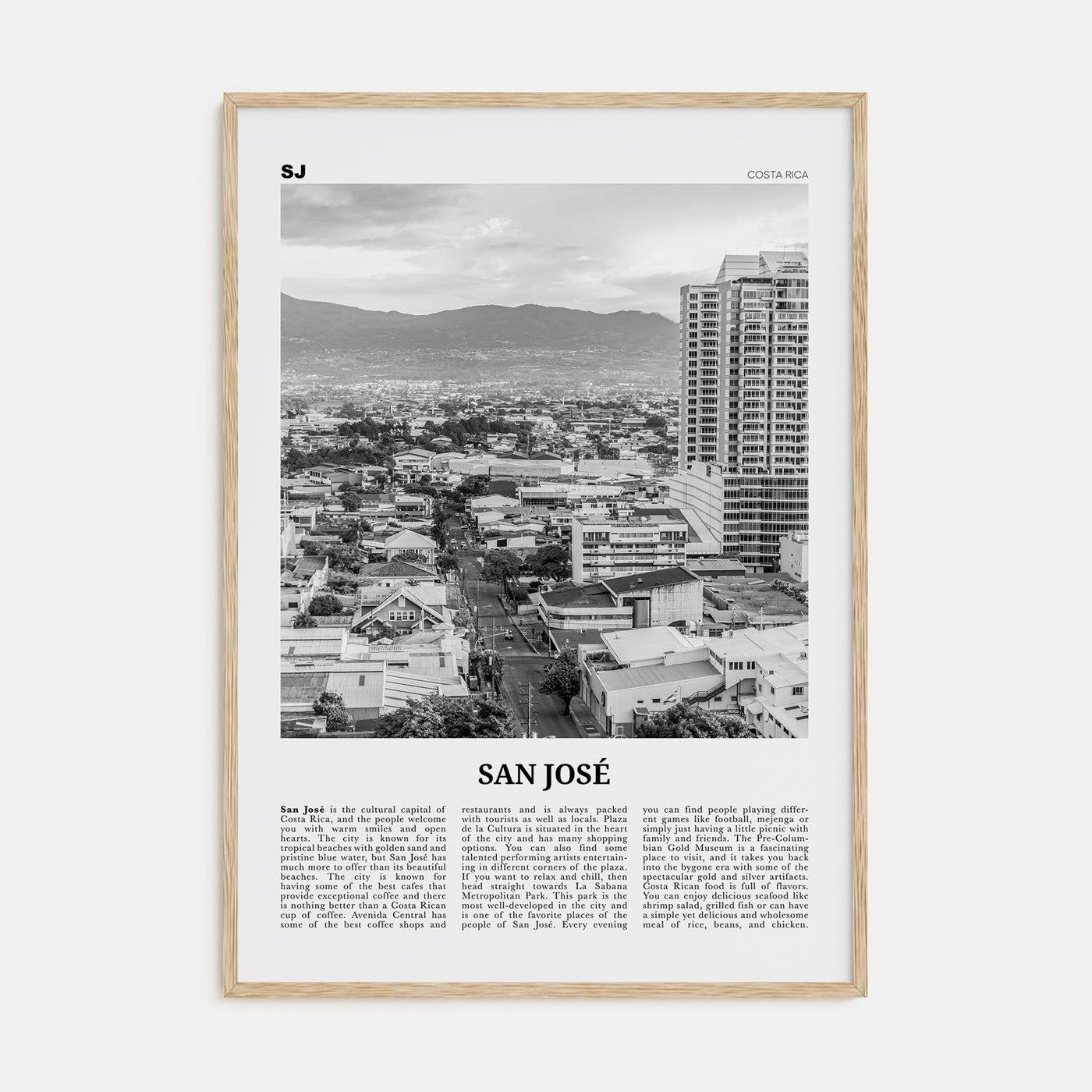San José, Costa Rica Travel B&W Poster