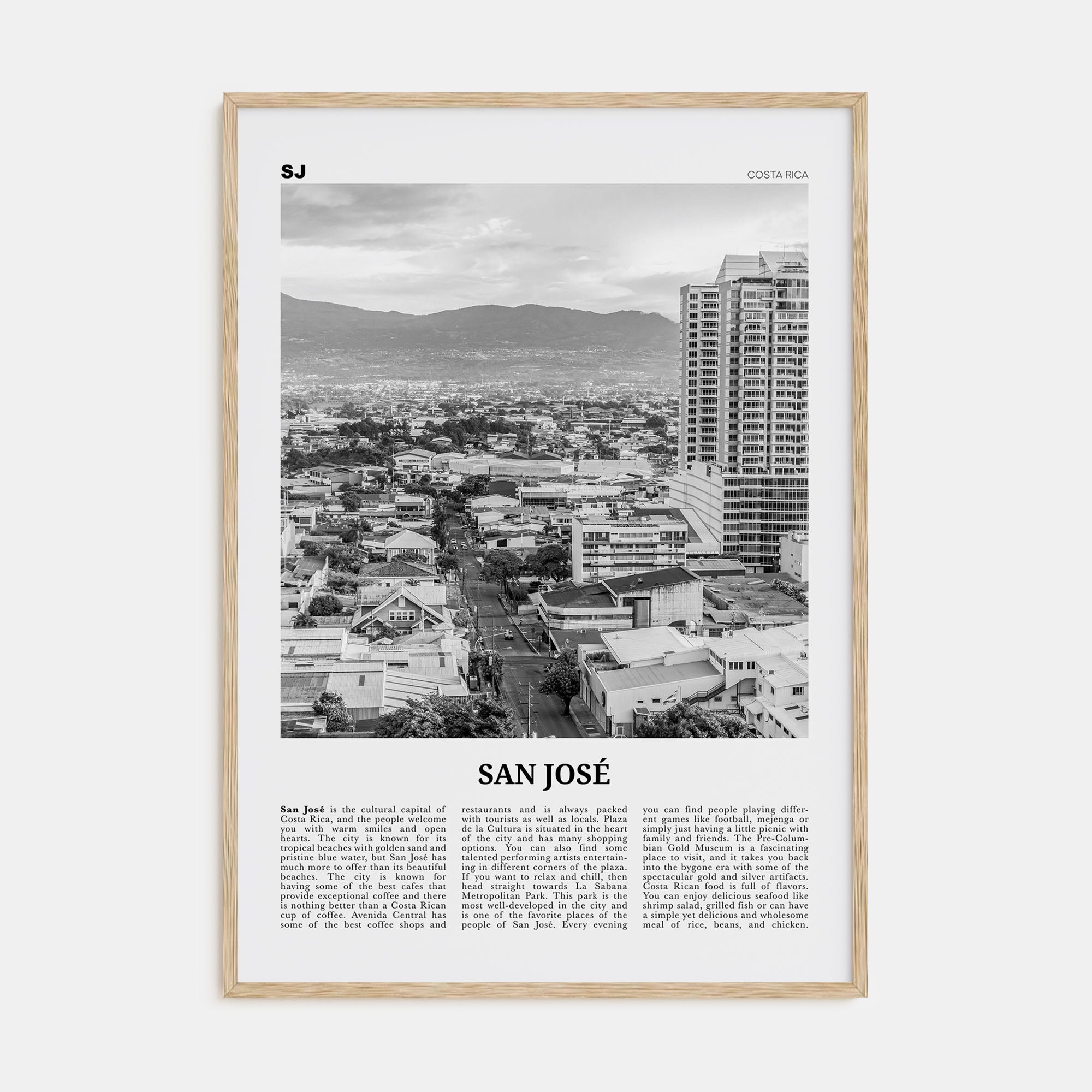 San José, Costa Rica Travel B&W Poster