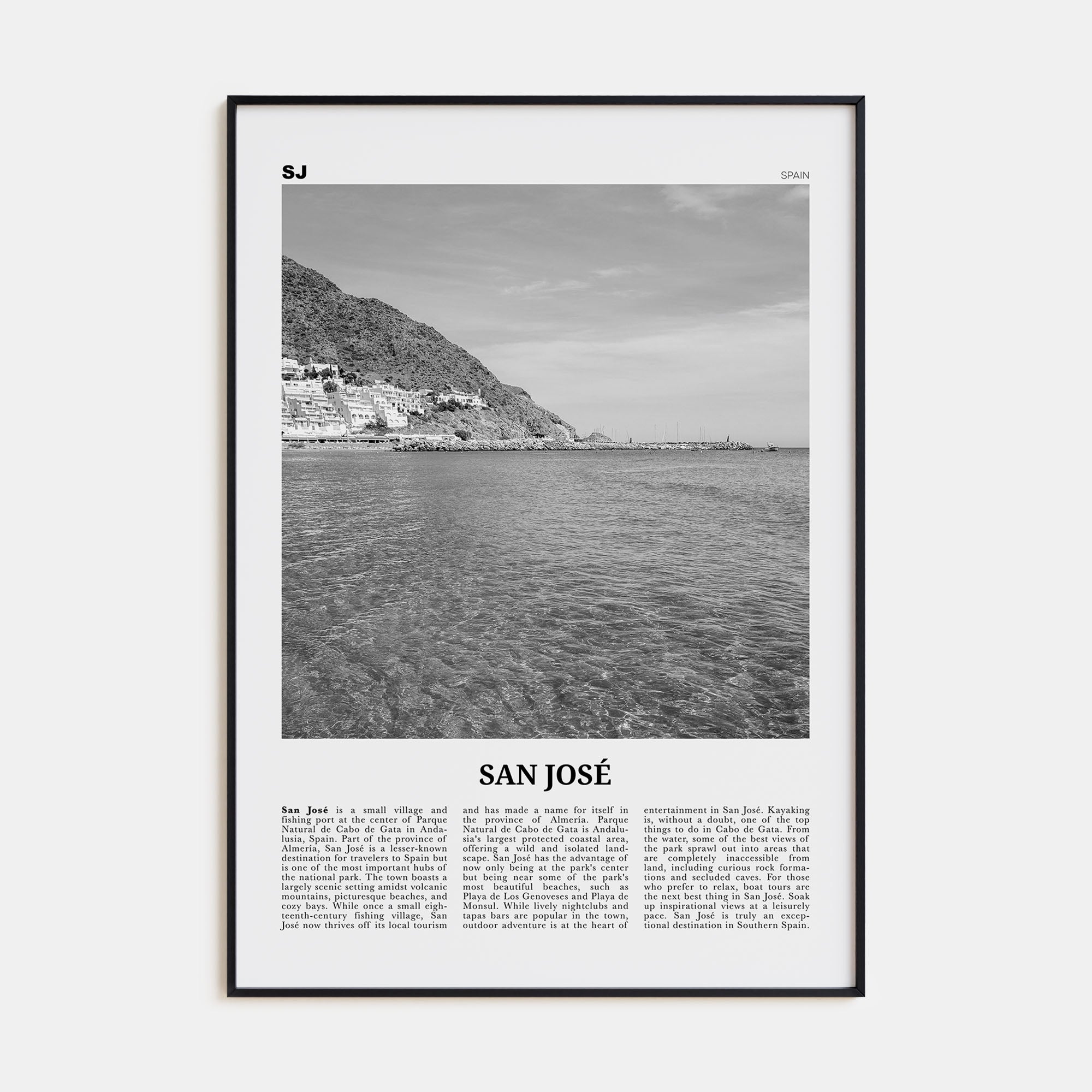 San José, Spain Travel B&W Poster