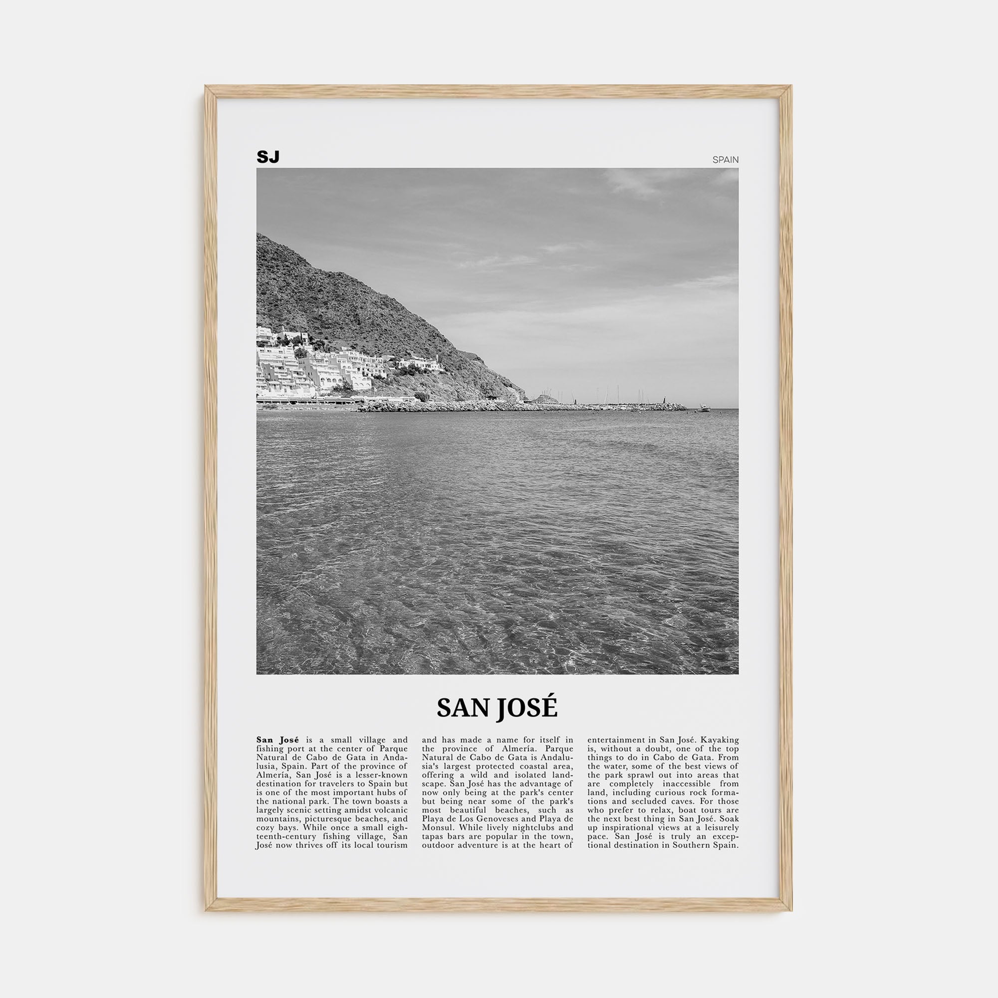 San José, Spain Travel B&W Poster