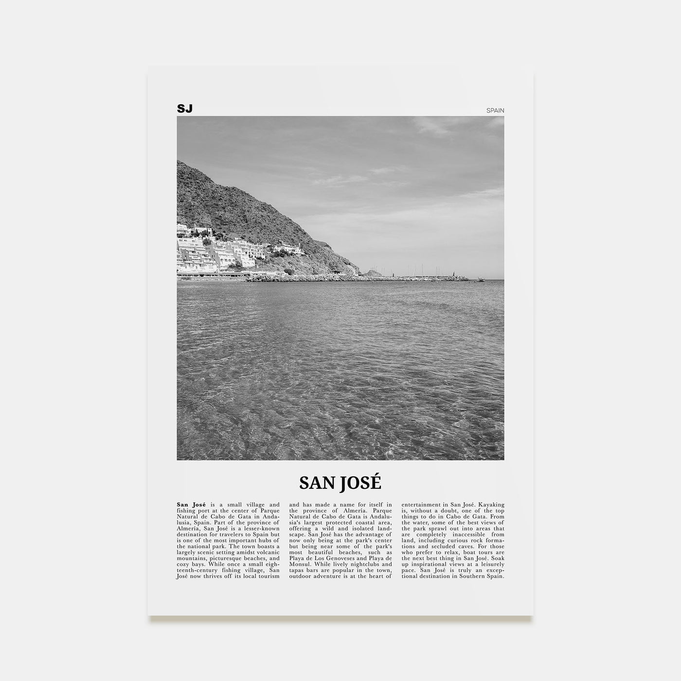 San José, Spain Travel B&W Poster