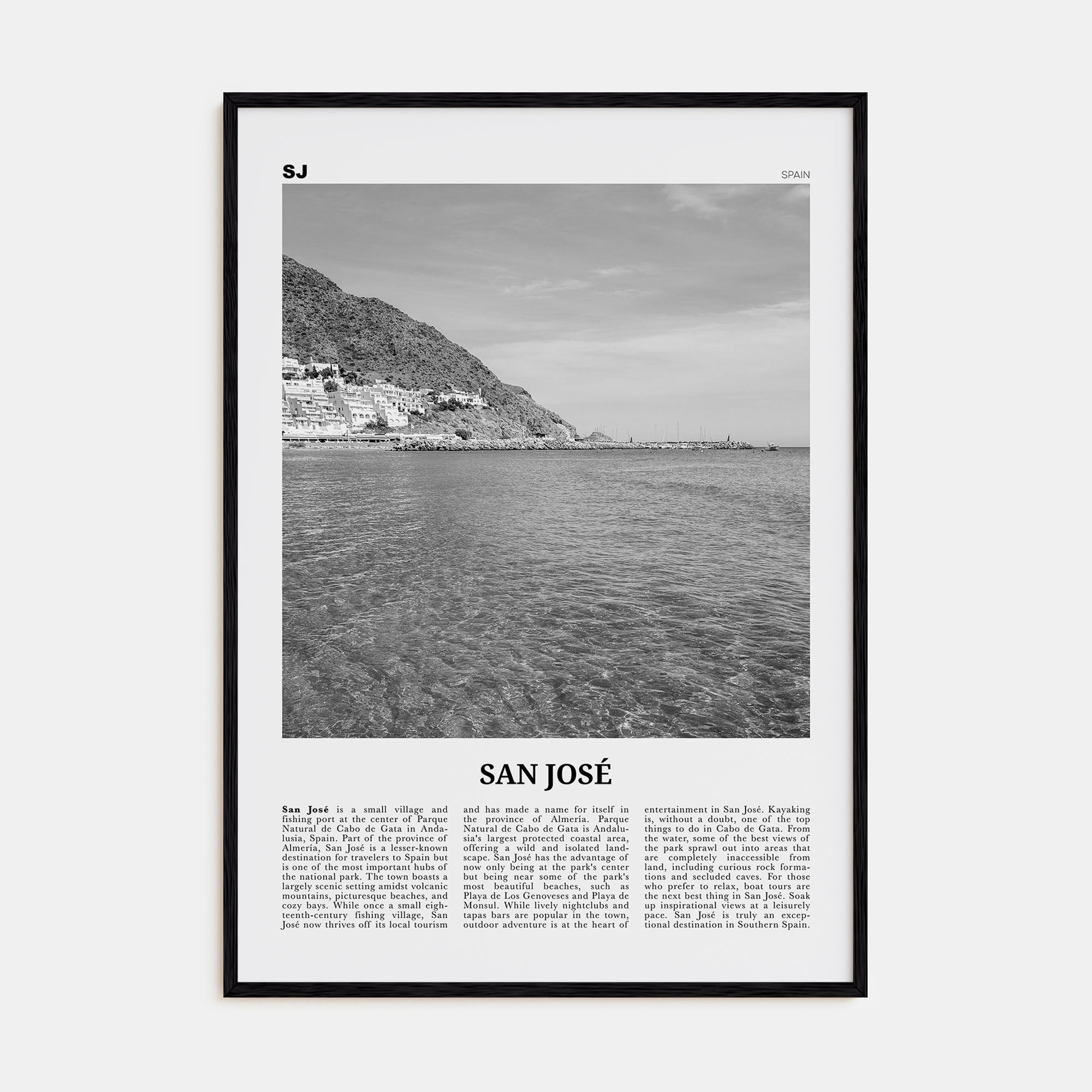 San José, Spain Travel B&W Poster