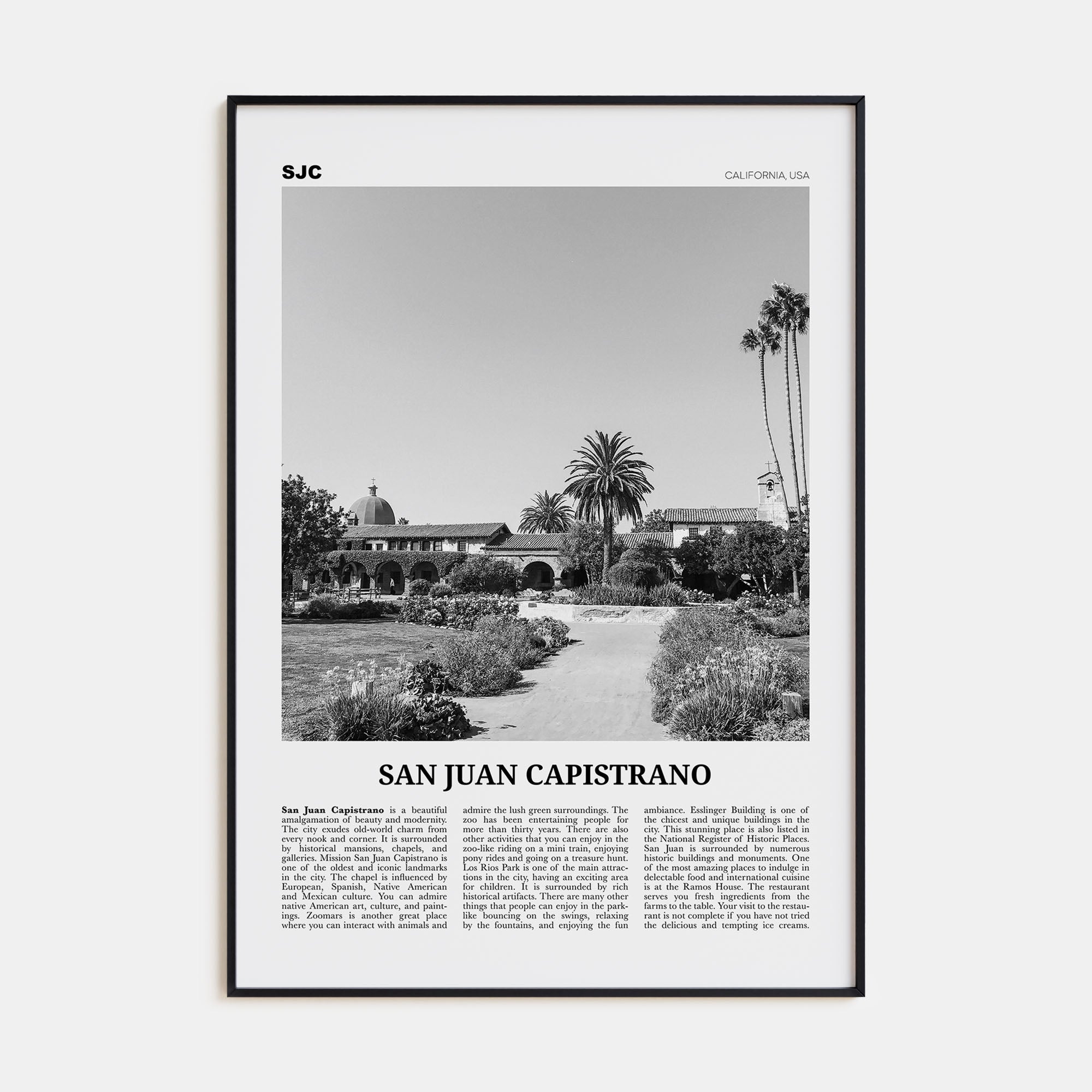 San Juan Capistrano Travel B&W Poster
