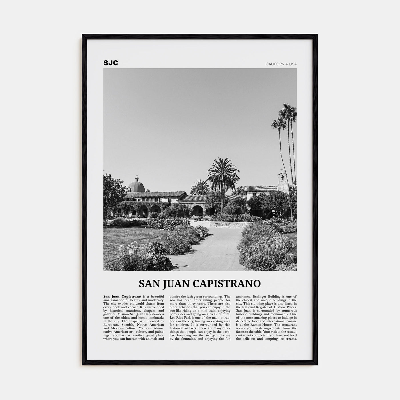 San Juan Capistrano Travel B&W Poster