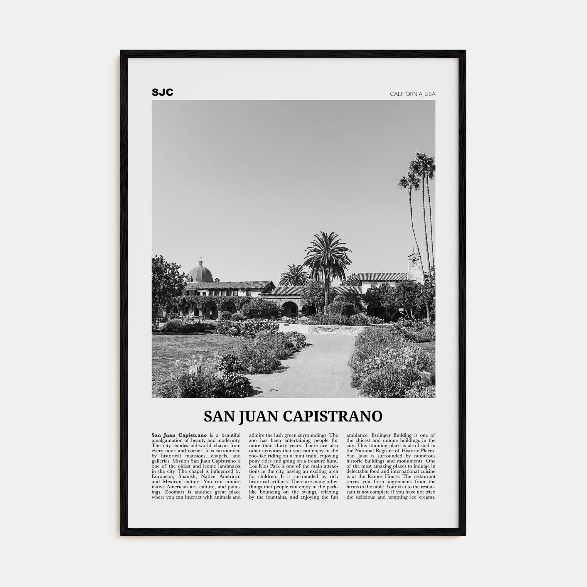 San Juan Capistrano Travel B&W Poster