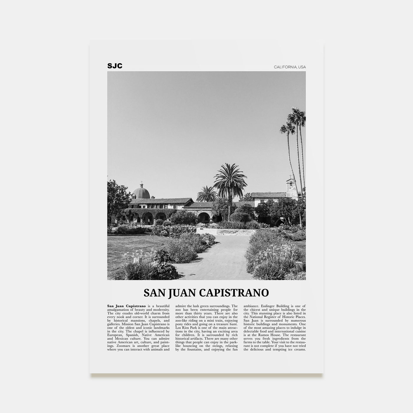 San Juan Capistrano Travel B&W Poster