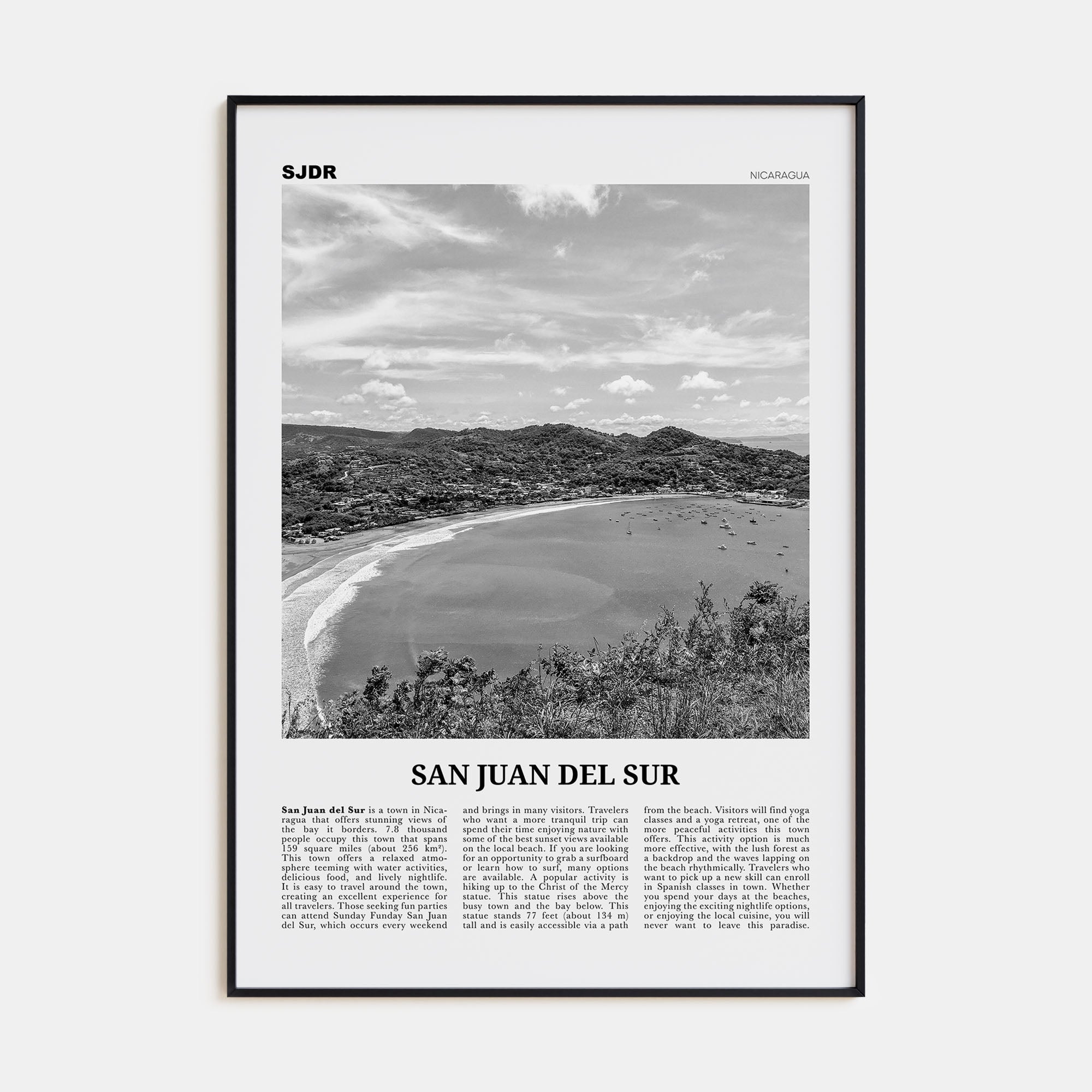 San Juan del Sur Travel B&W Poster