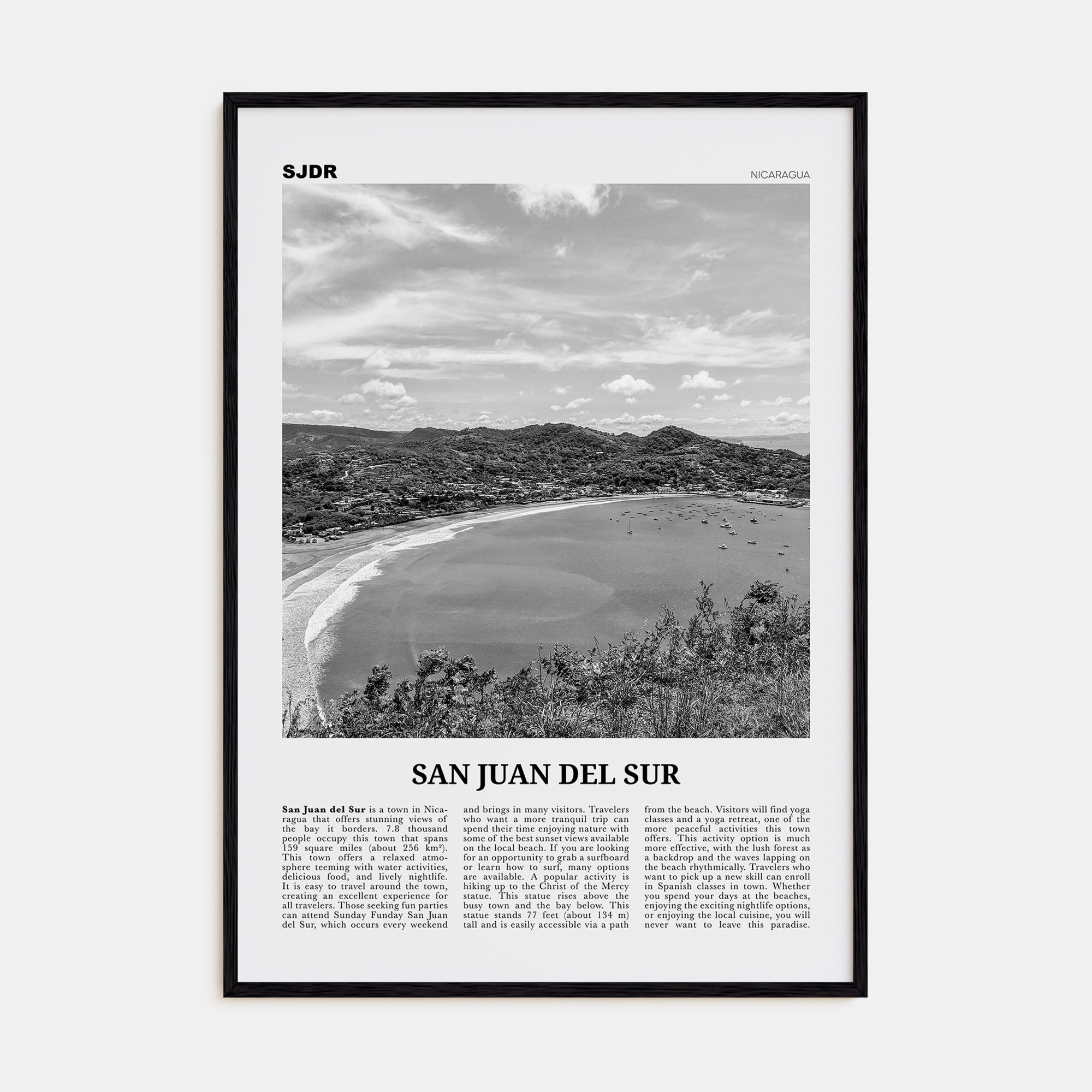 San Juan del Sur Travel B&W Poster