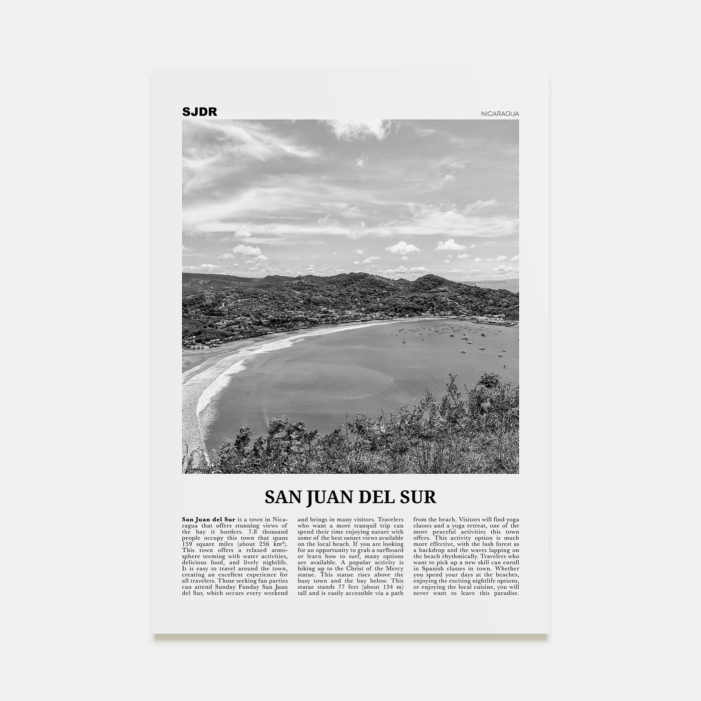 San Juan del Sur Travel B&W Poster