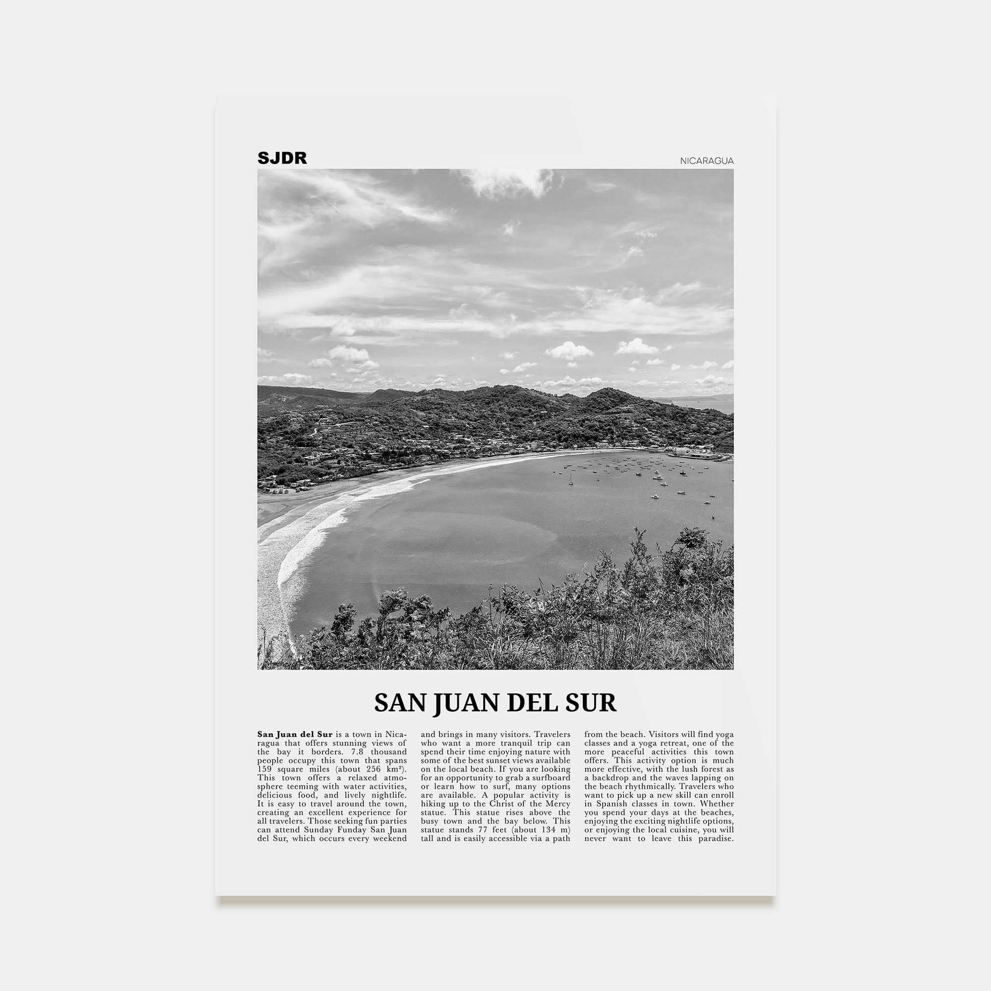 San Juan del Sur Travel B&W Poster