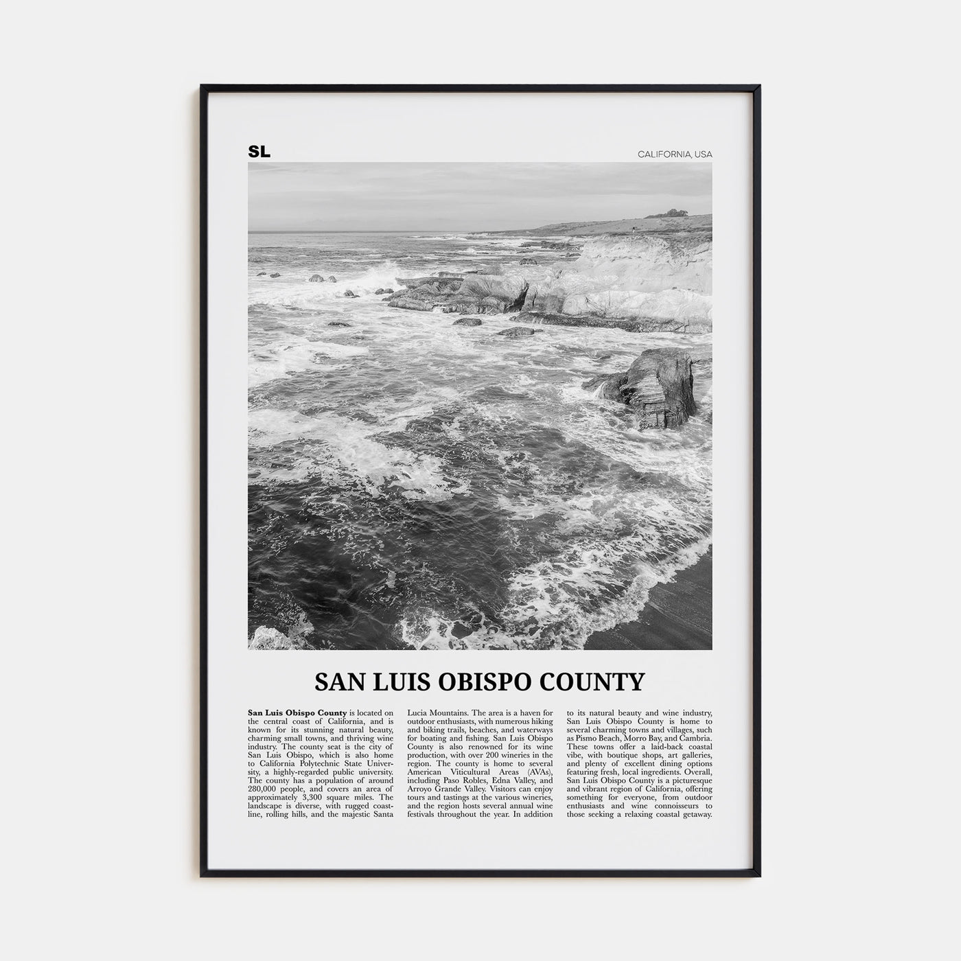 San Luis Obispo County Travel B&W Poster