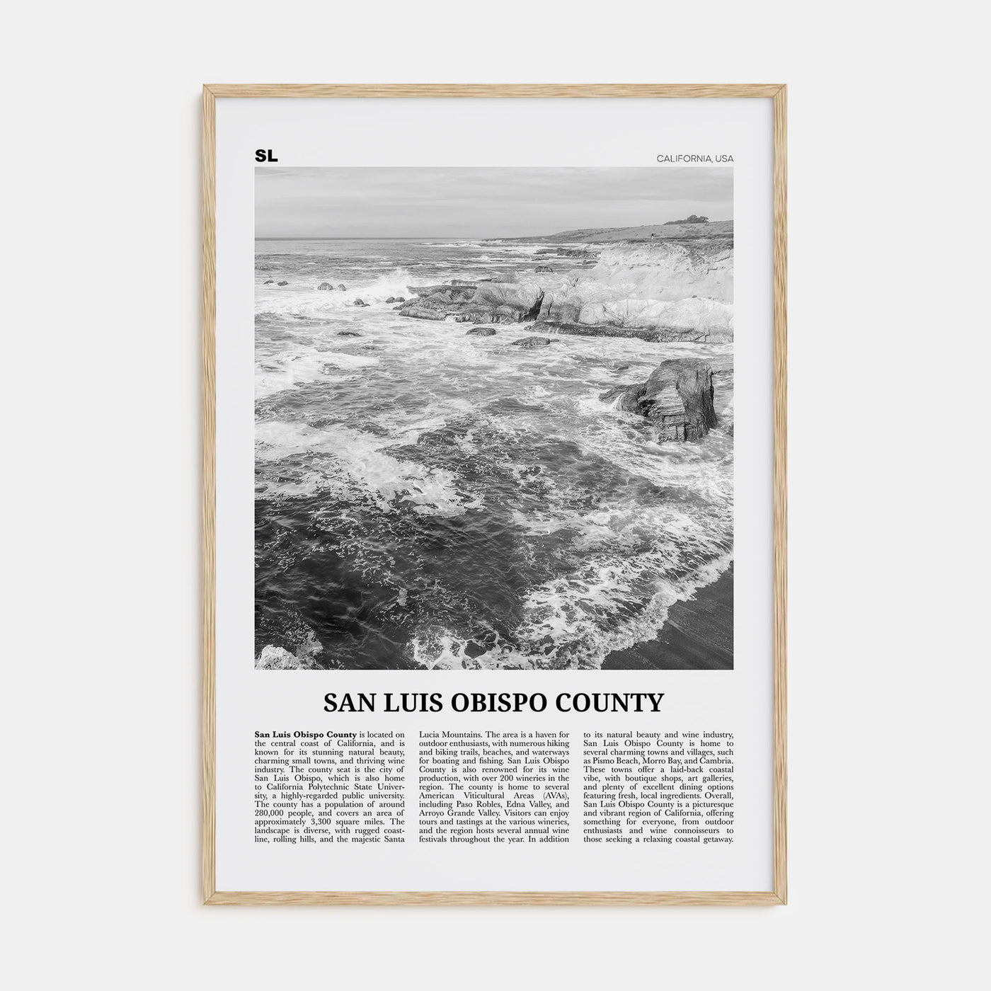 San Luis Obispo County Travel B&W Poster