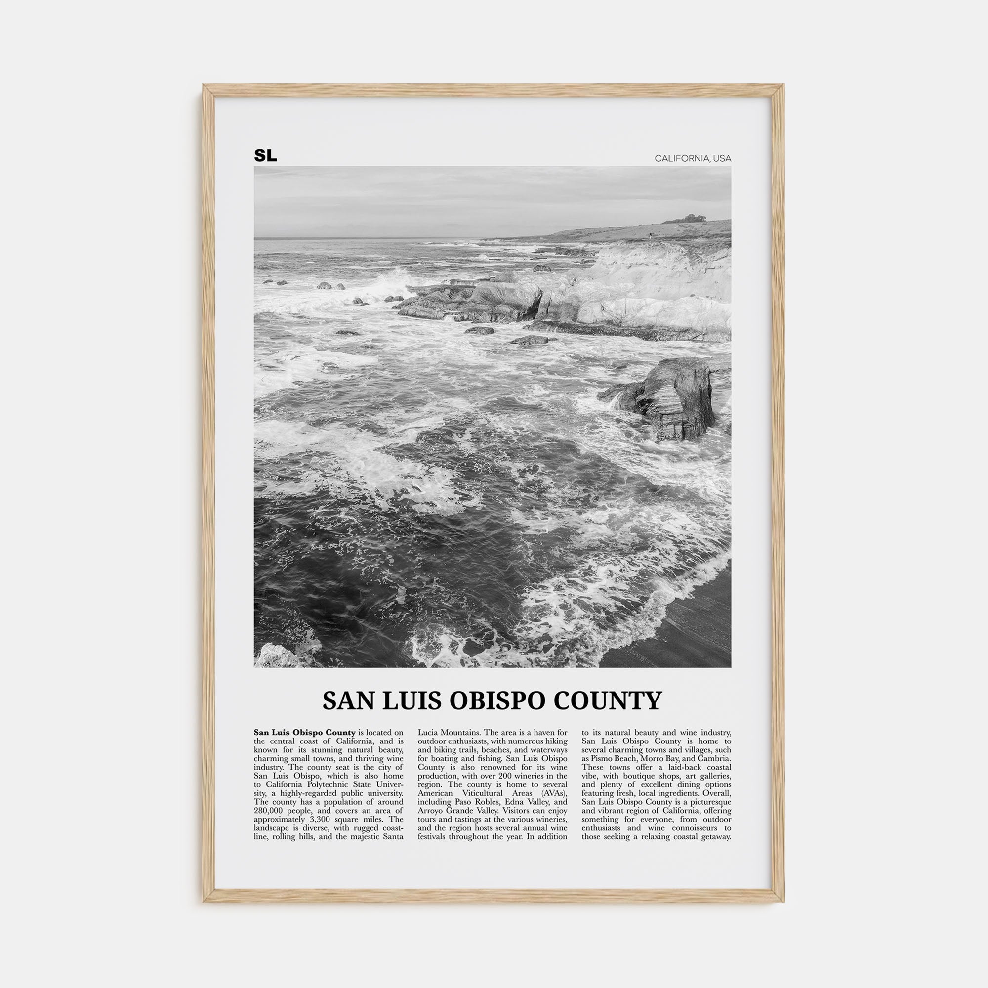 San Luis Obispo County Travel B&W Poster