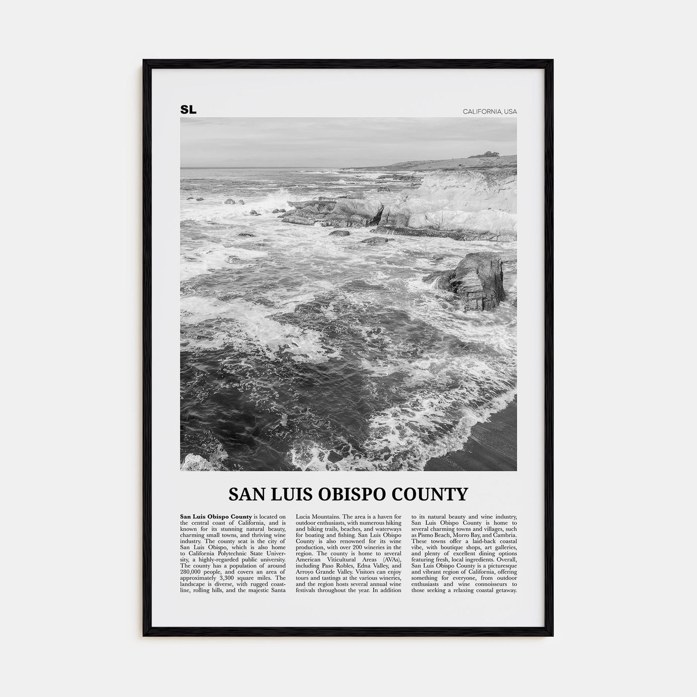 San Luis Obispo County Travel B&W Poster