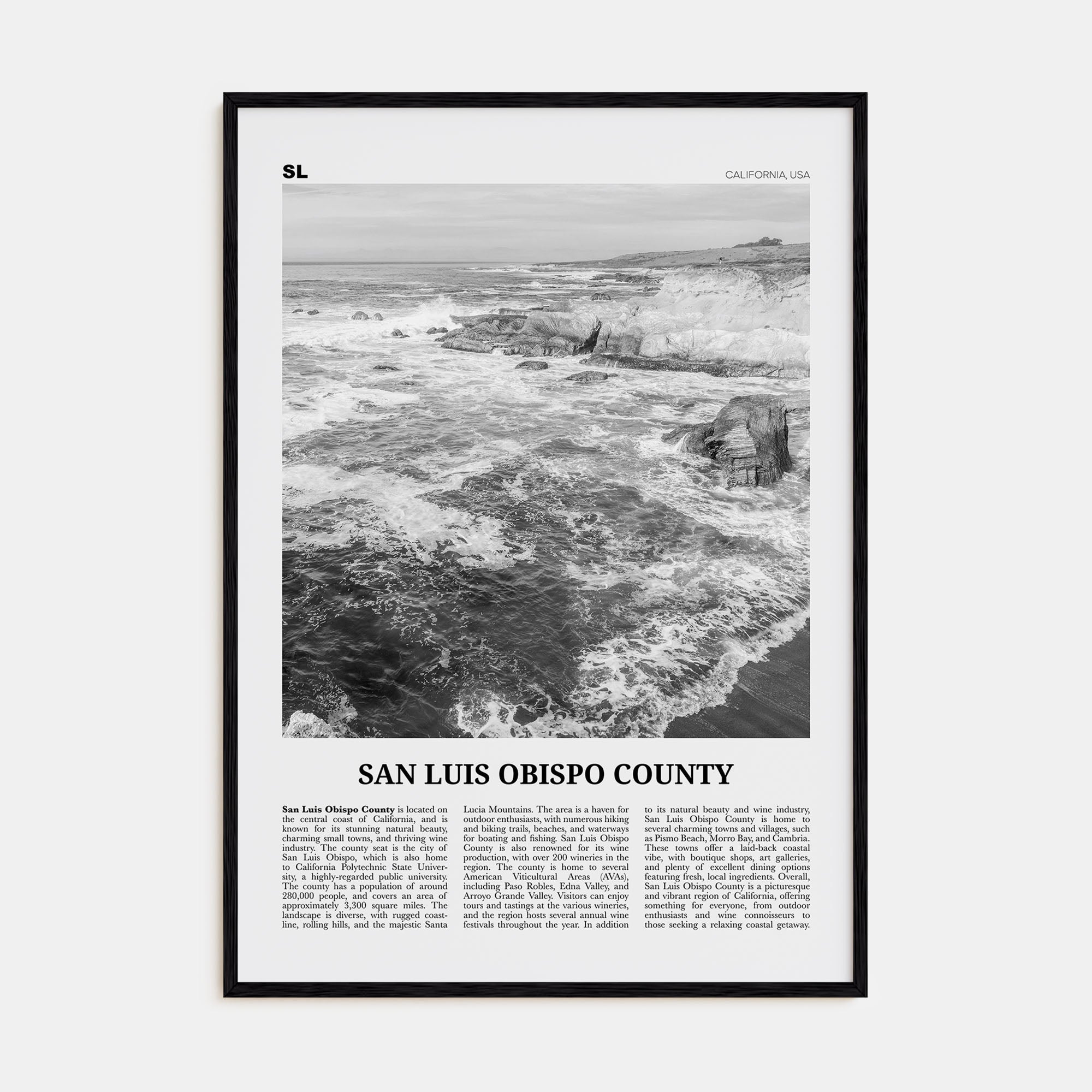 San Luis Obispo County Travel B&W Poster