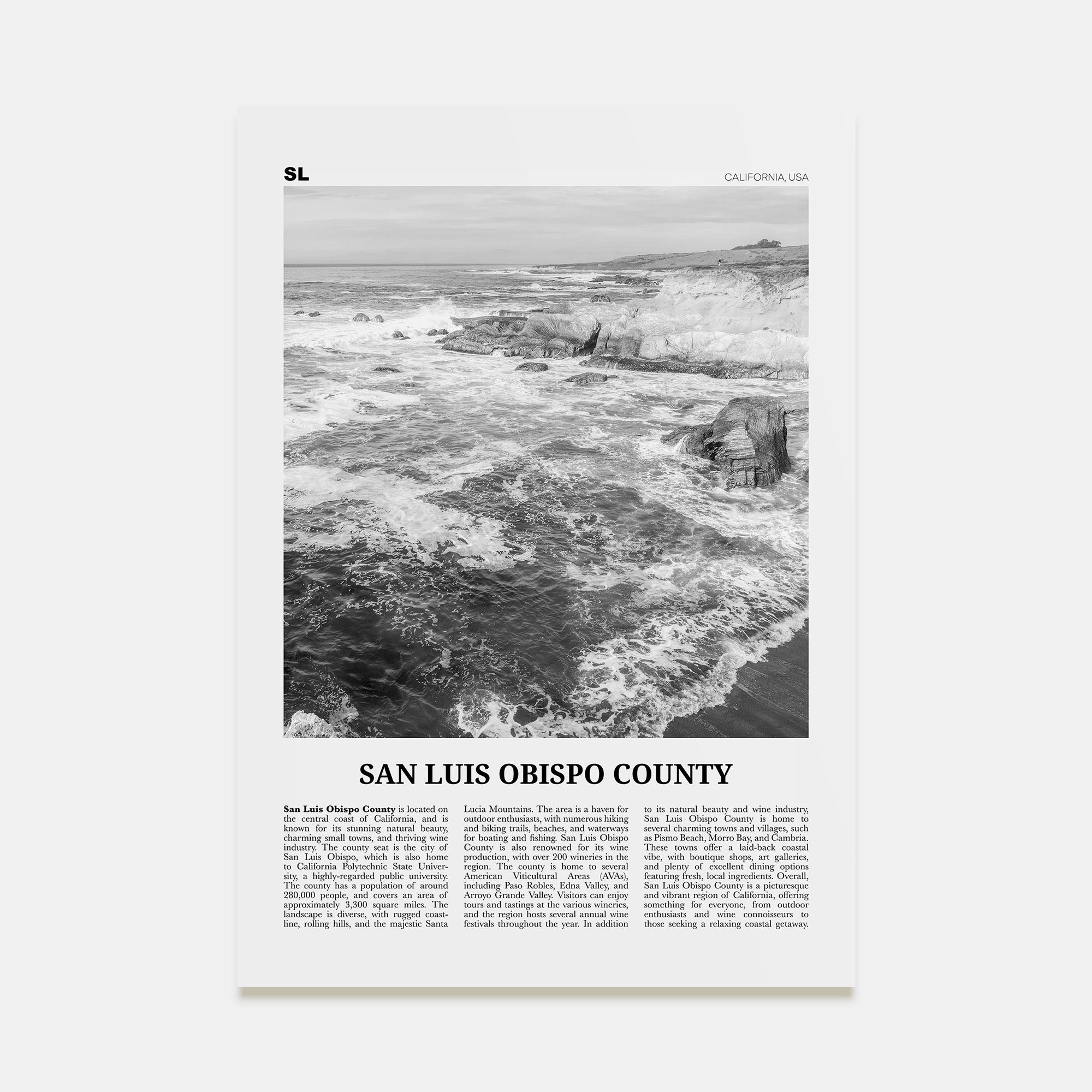 San Luis Obispo County Travel B&W Poster