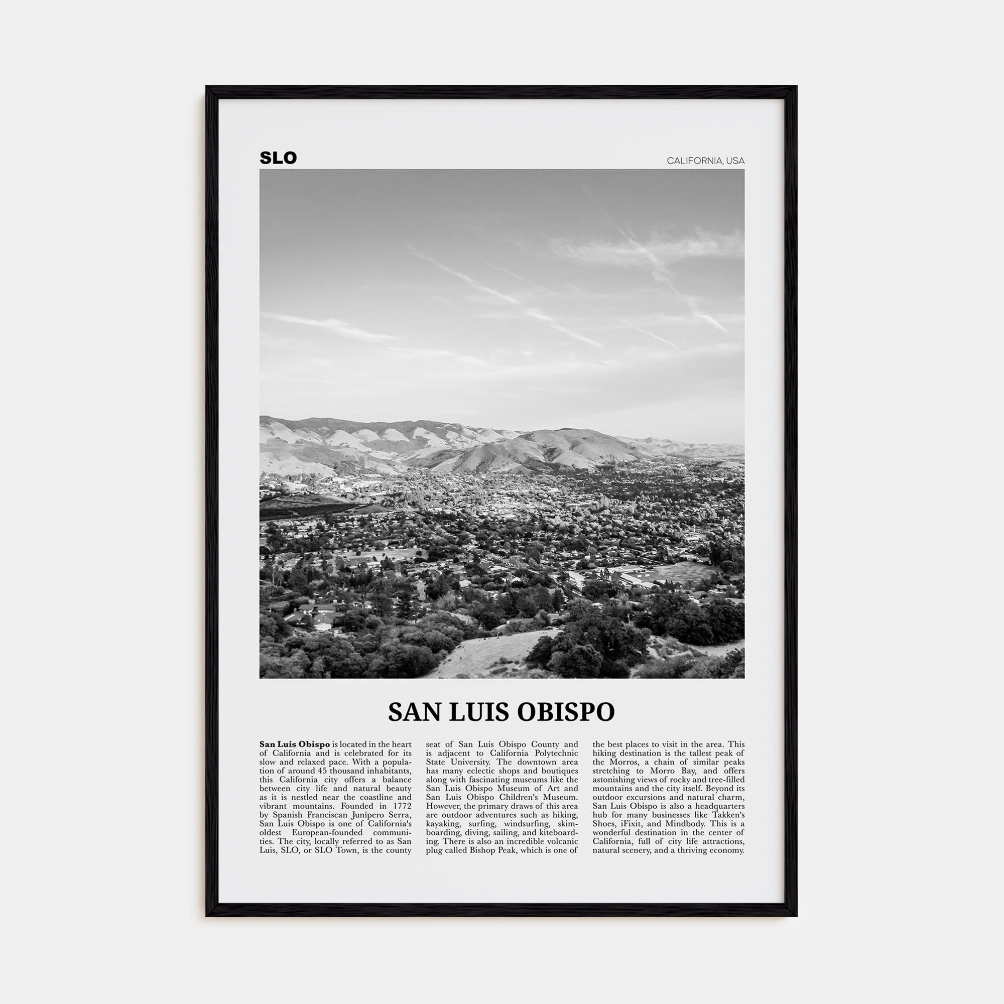 San Luis Obispo Travel B&W Poster