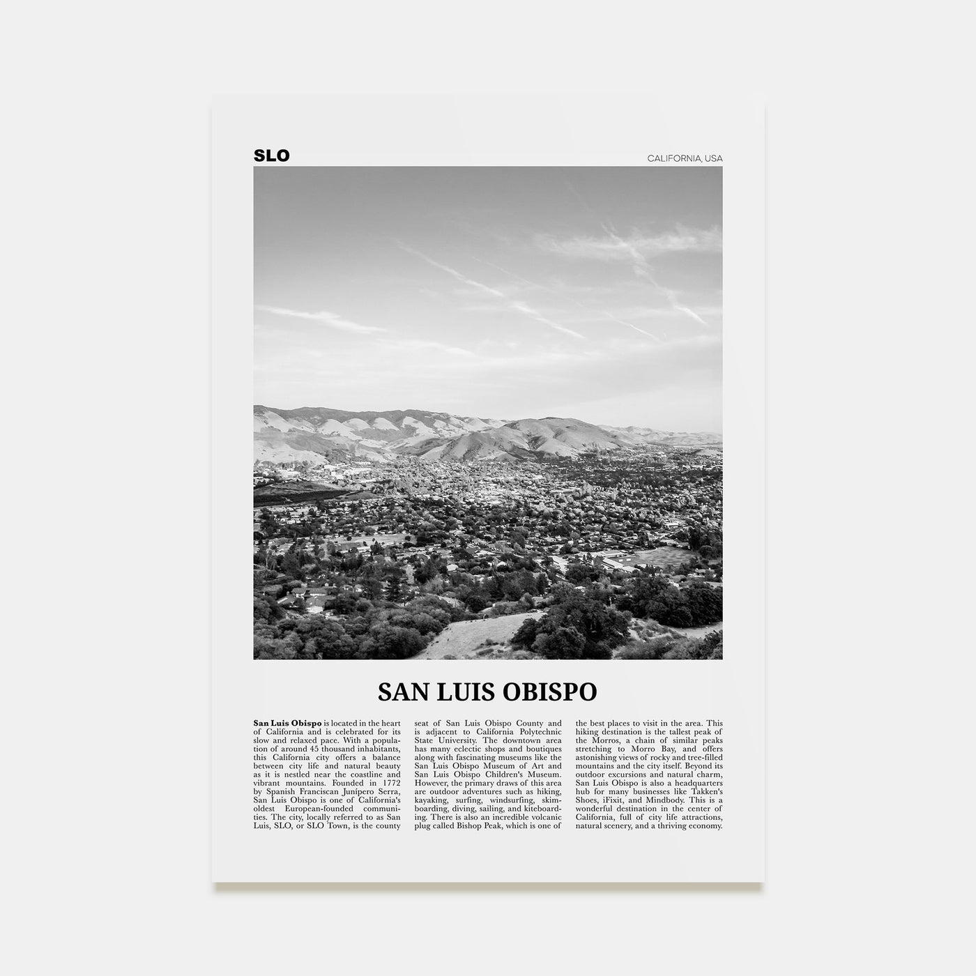 San Luis Obispo Travel B&W Poster