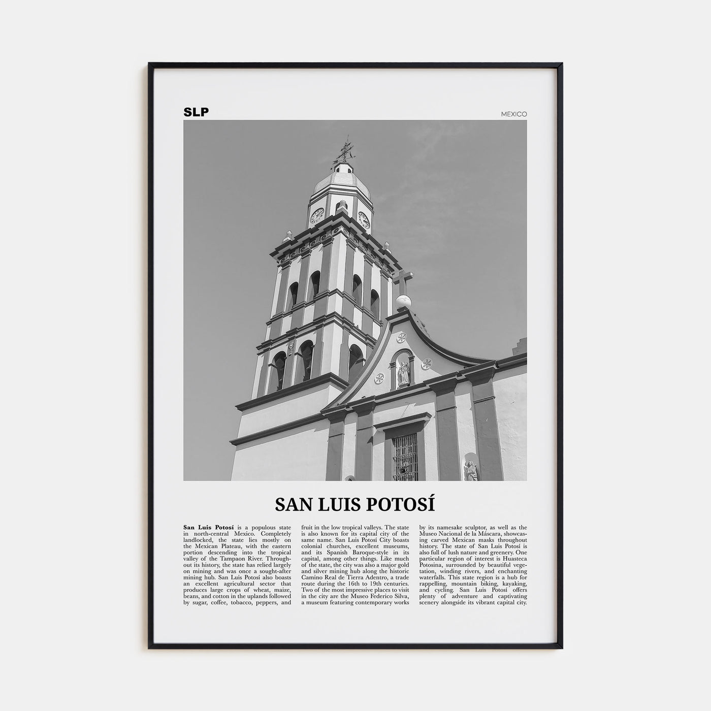 San Luis Potosí Travel B&W Poster