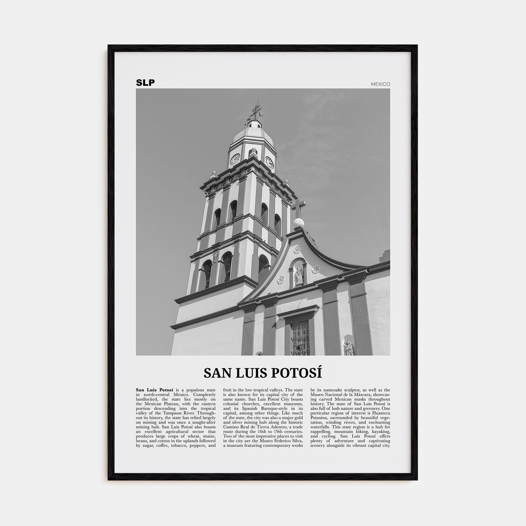 San Luis Potosí Travel B&W Poster