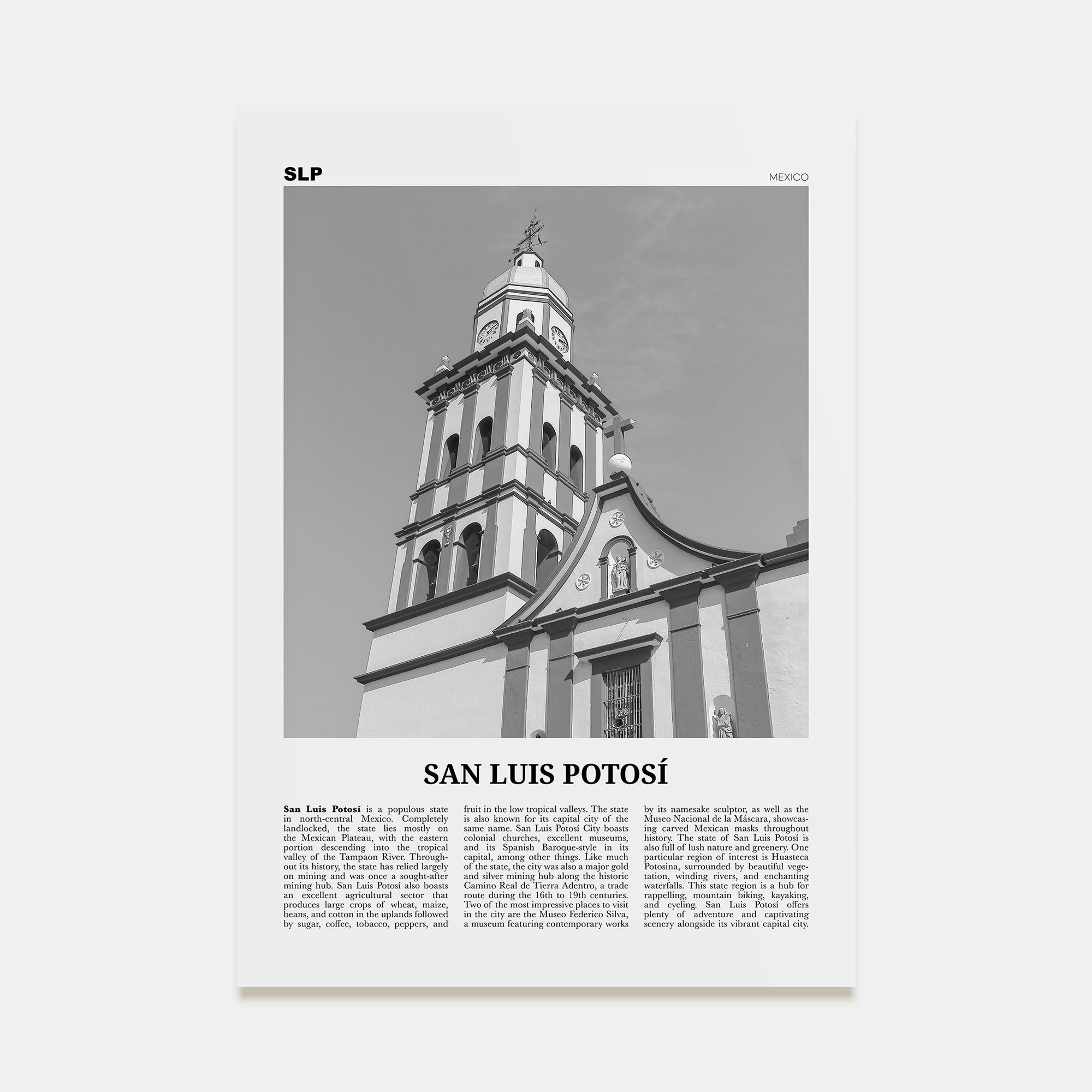 San Luis Potosí Travel B&W Poster
