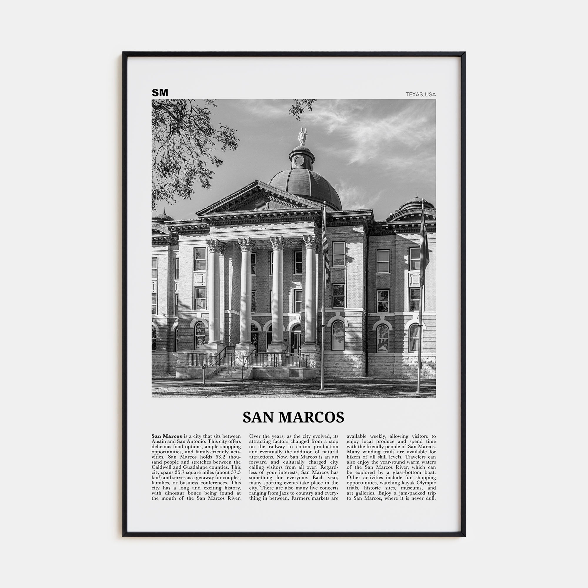 San Marcos Travel B&W No 1 Poster