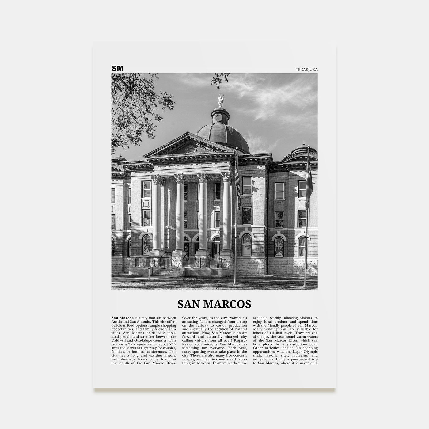 San Marcos Travel B&W No 1 Poster