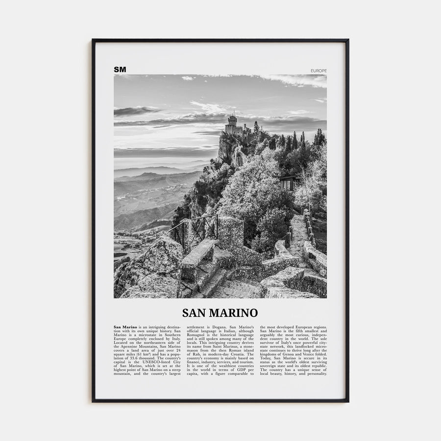San Marino Travel B&W Poster