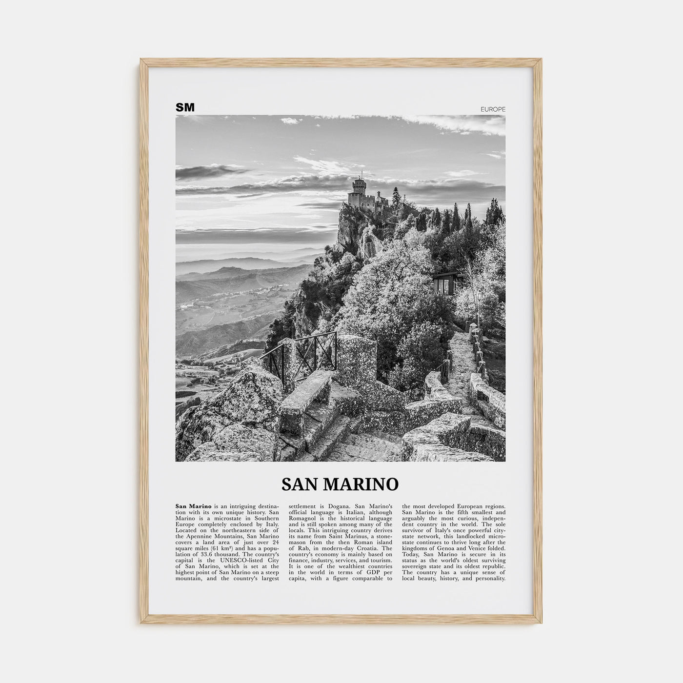 San Marino Travel B&W Poster