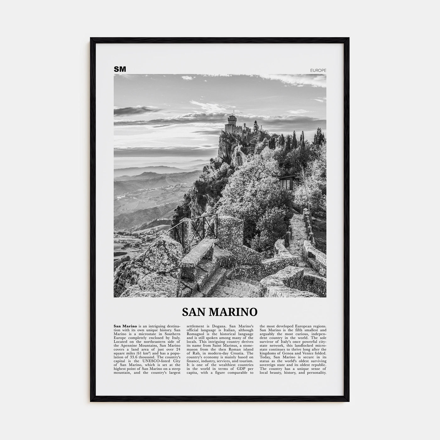 San Marino Travel B&W Poster