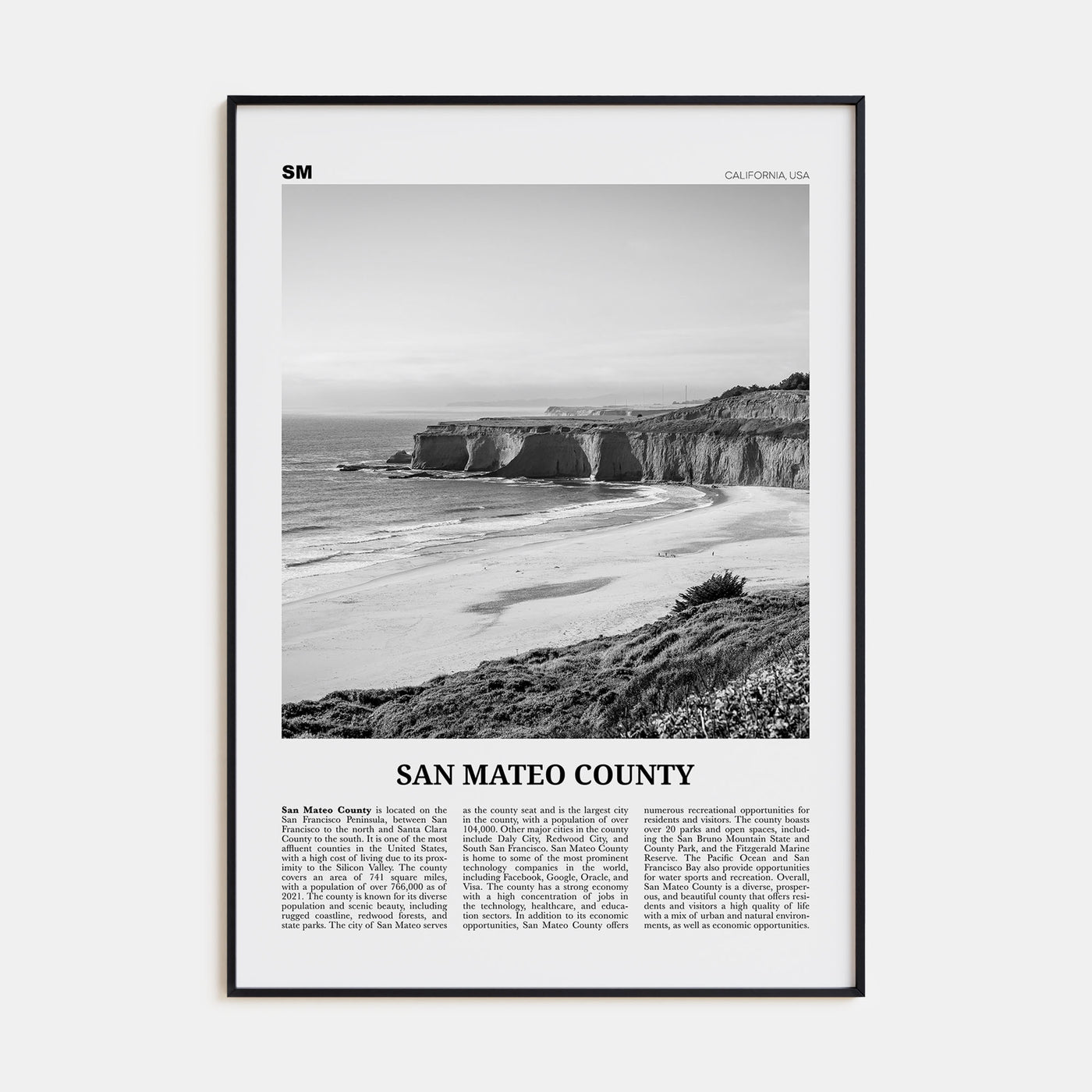 San Mateo County Travel B&W Poster