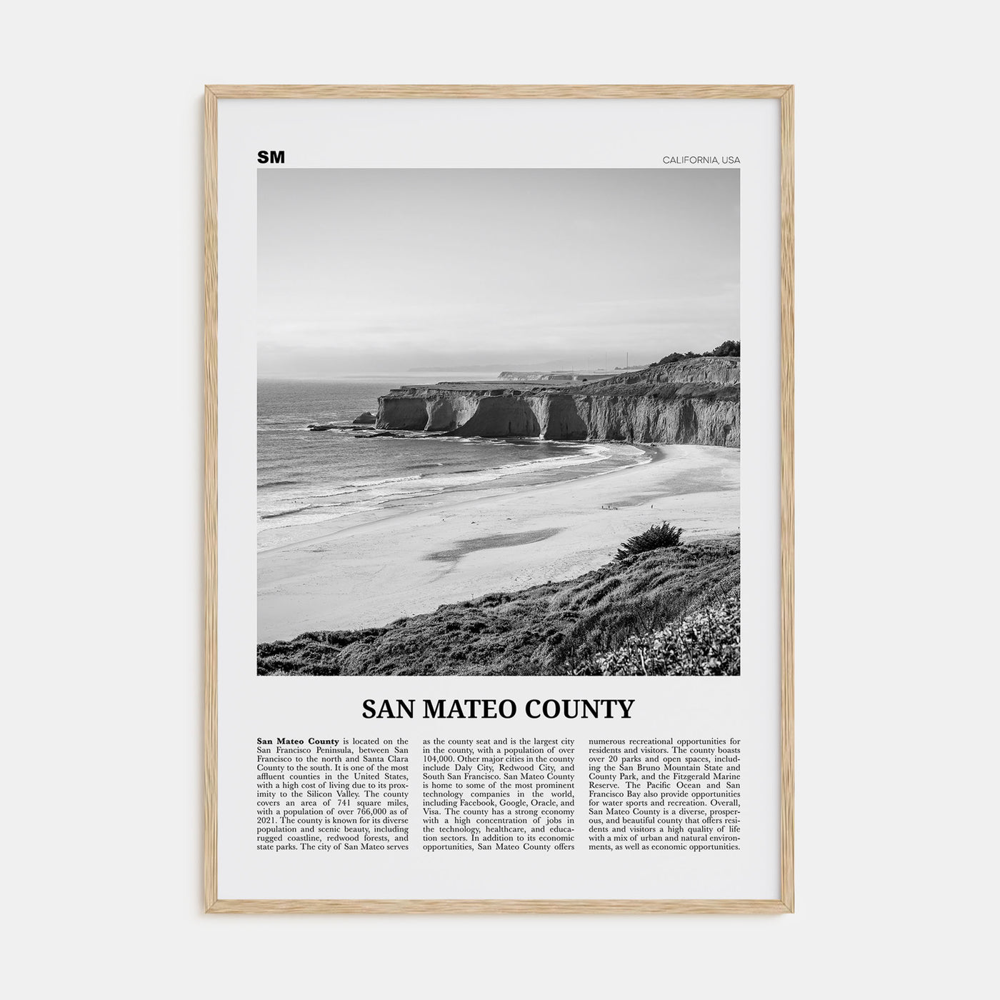 San Mateo County Travel B&W Poster