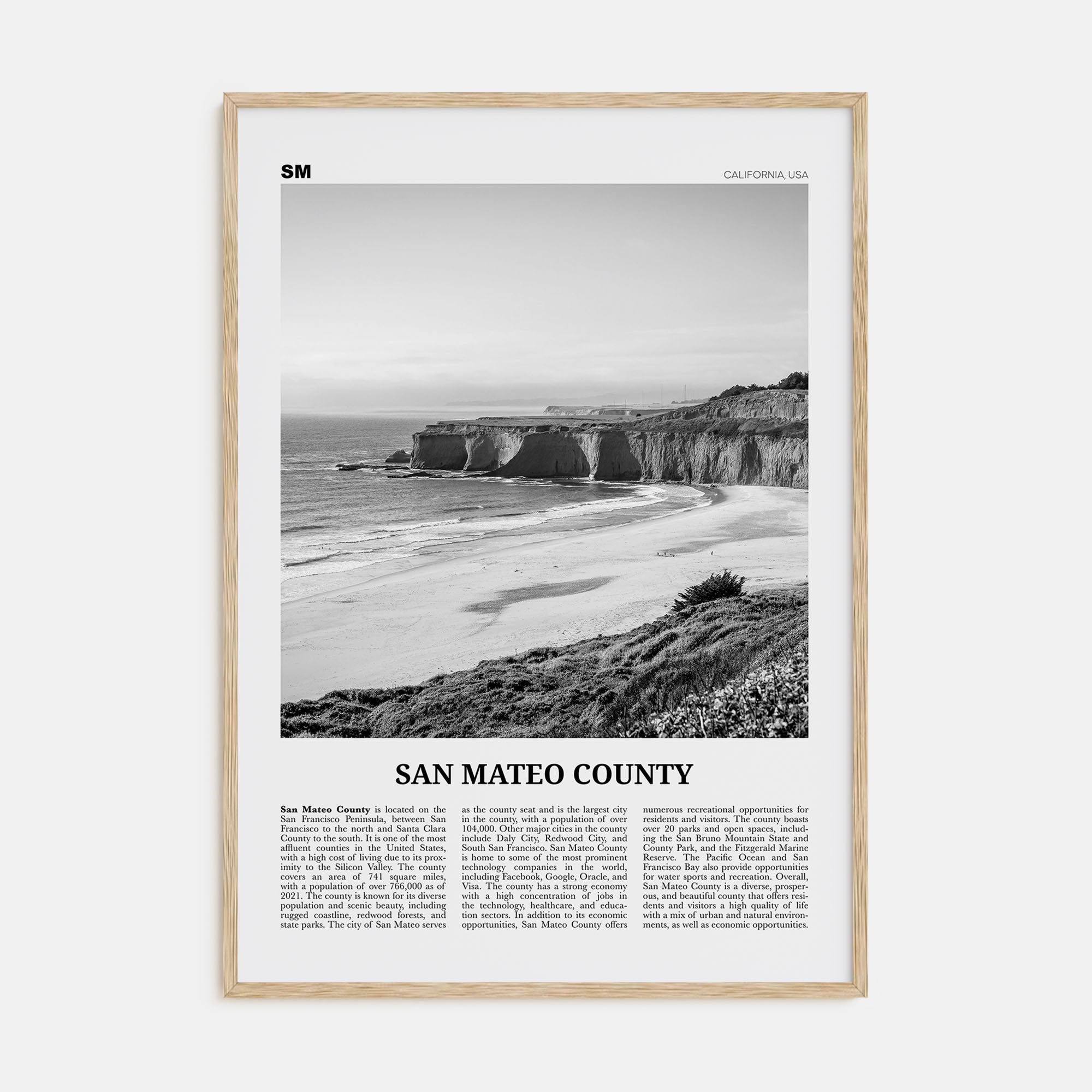 San Mateo County Travel B&W Poster
