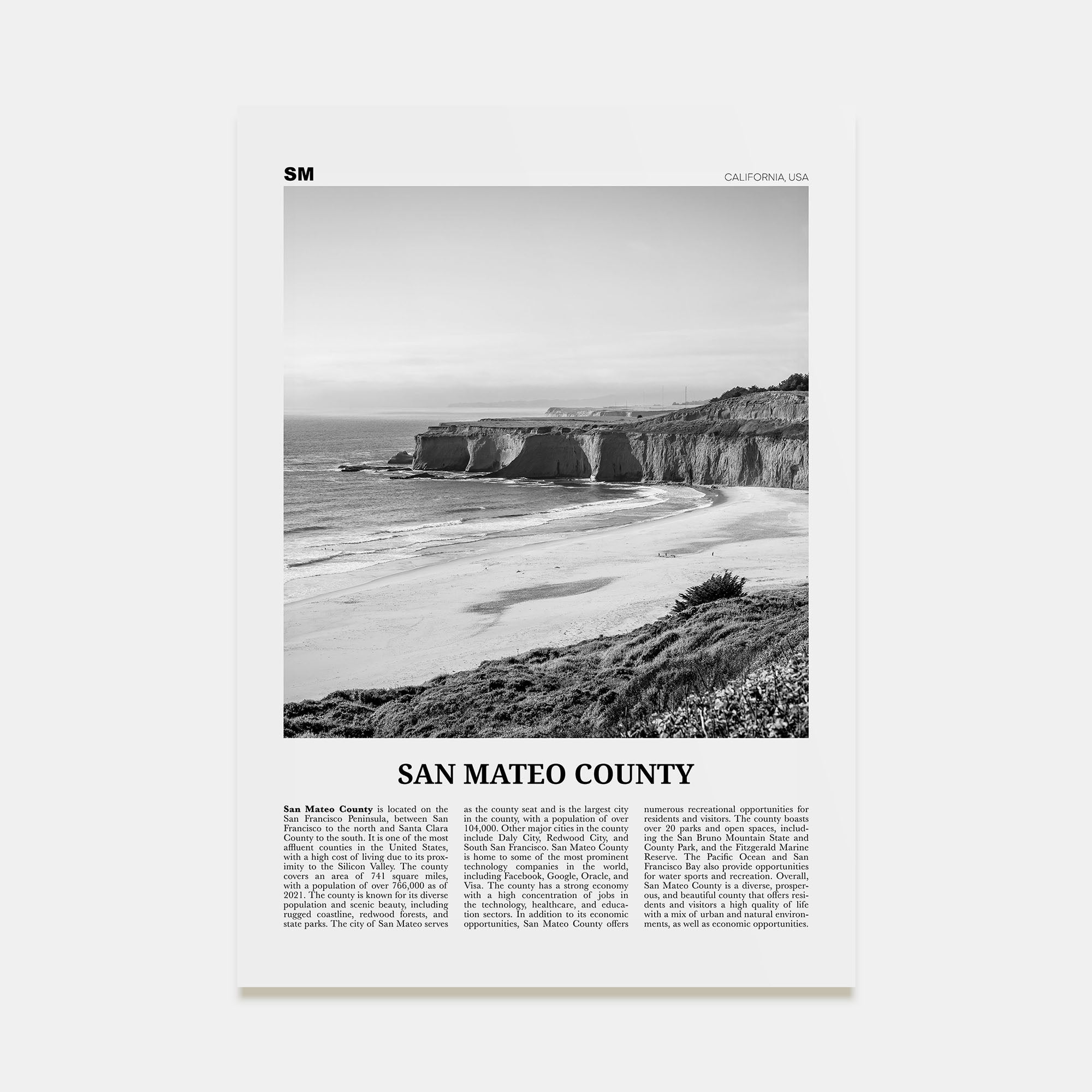 San Mateo County Travel B&W Poster
