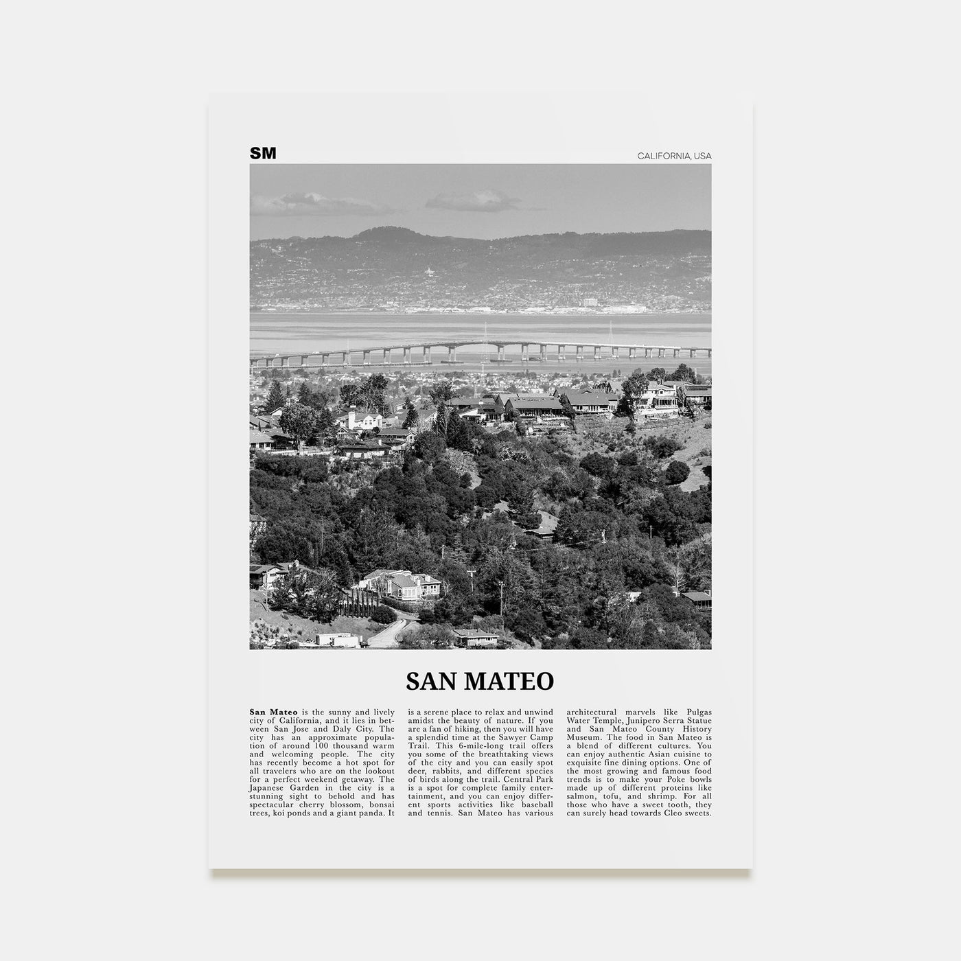 San Mateo Travel B&W Poster