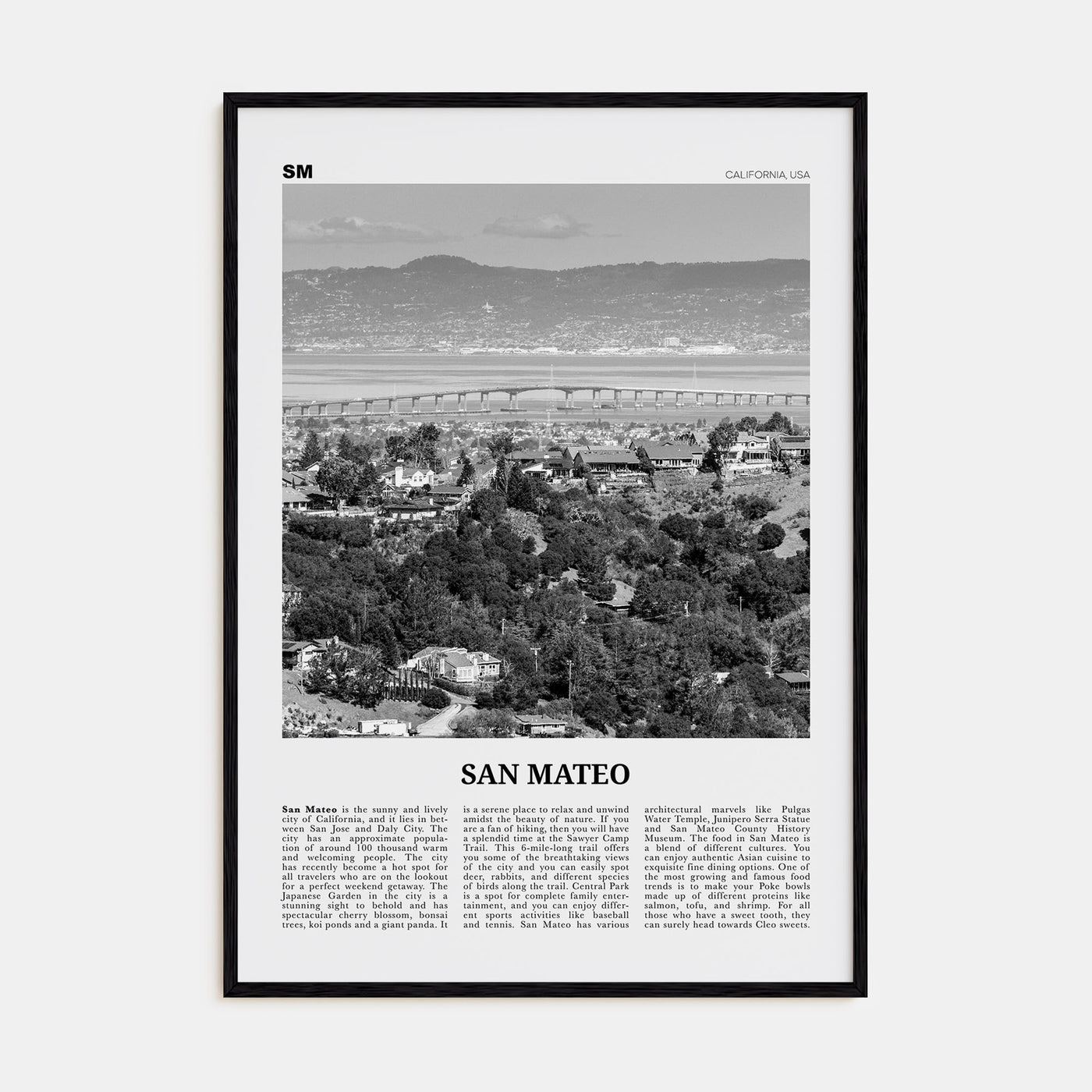 San Mateo Travel B&W Poster