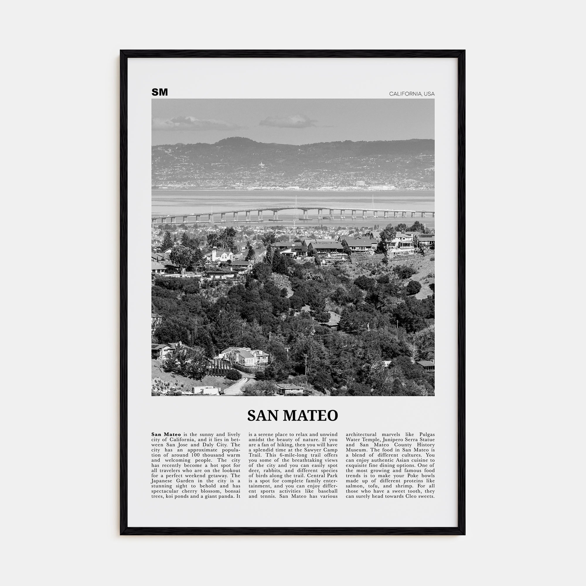 San Mateo Travel B&W Poster