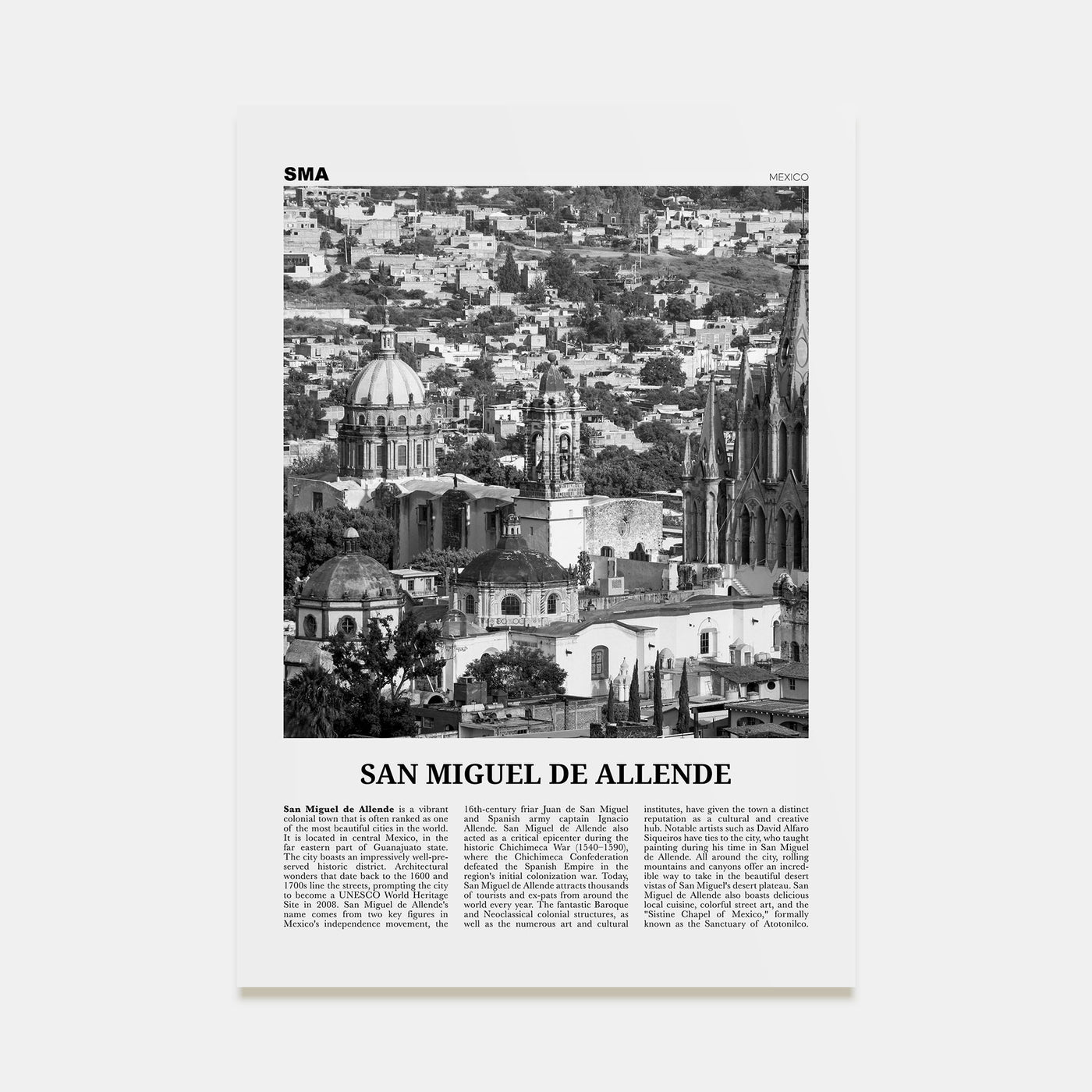 San Miguel de Allende Travel B&W Poster