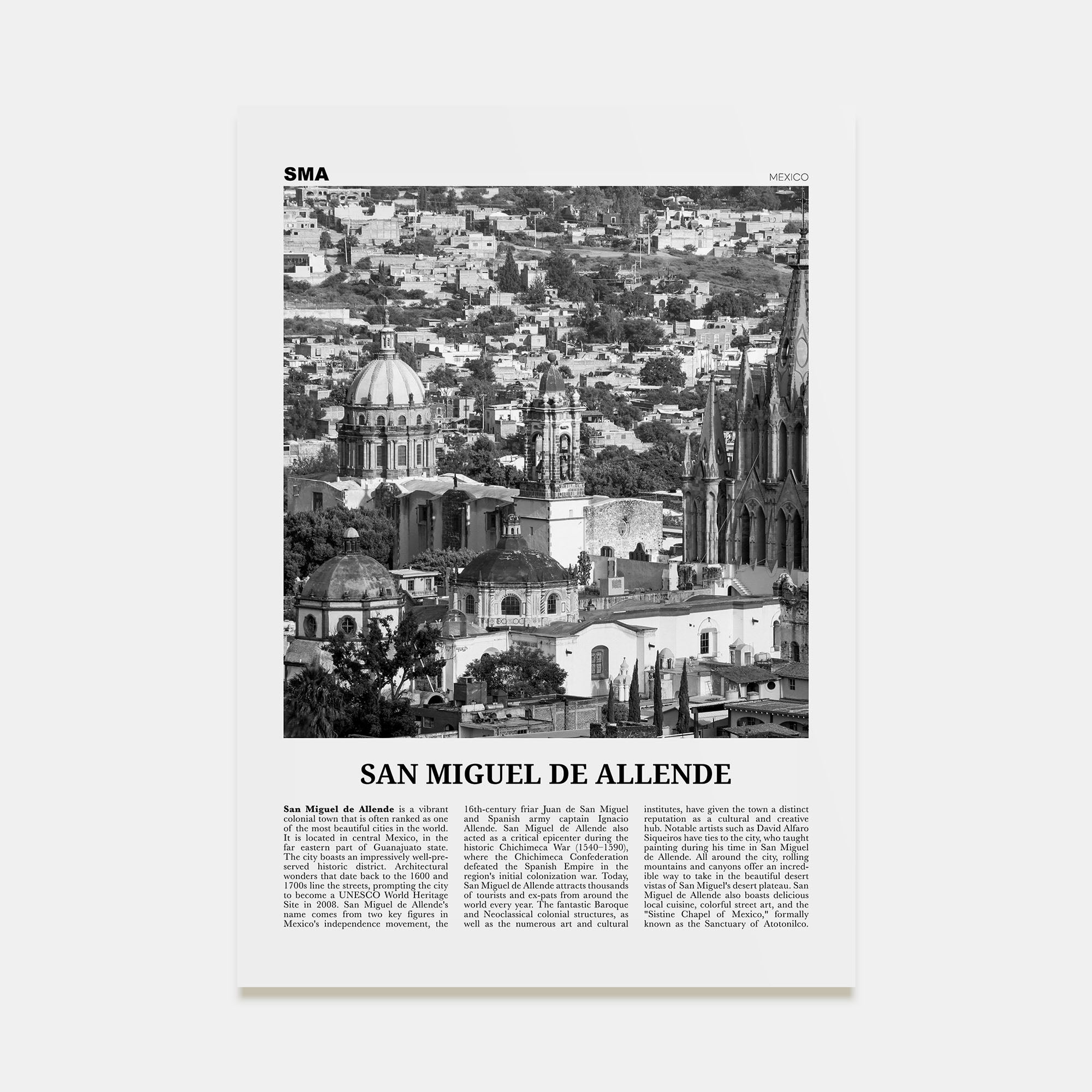 San Miguel de Allende Travel B&W Poster