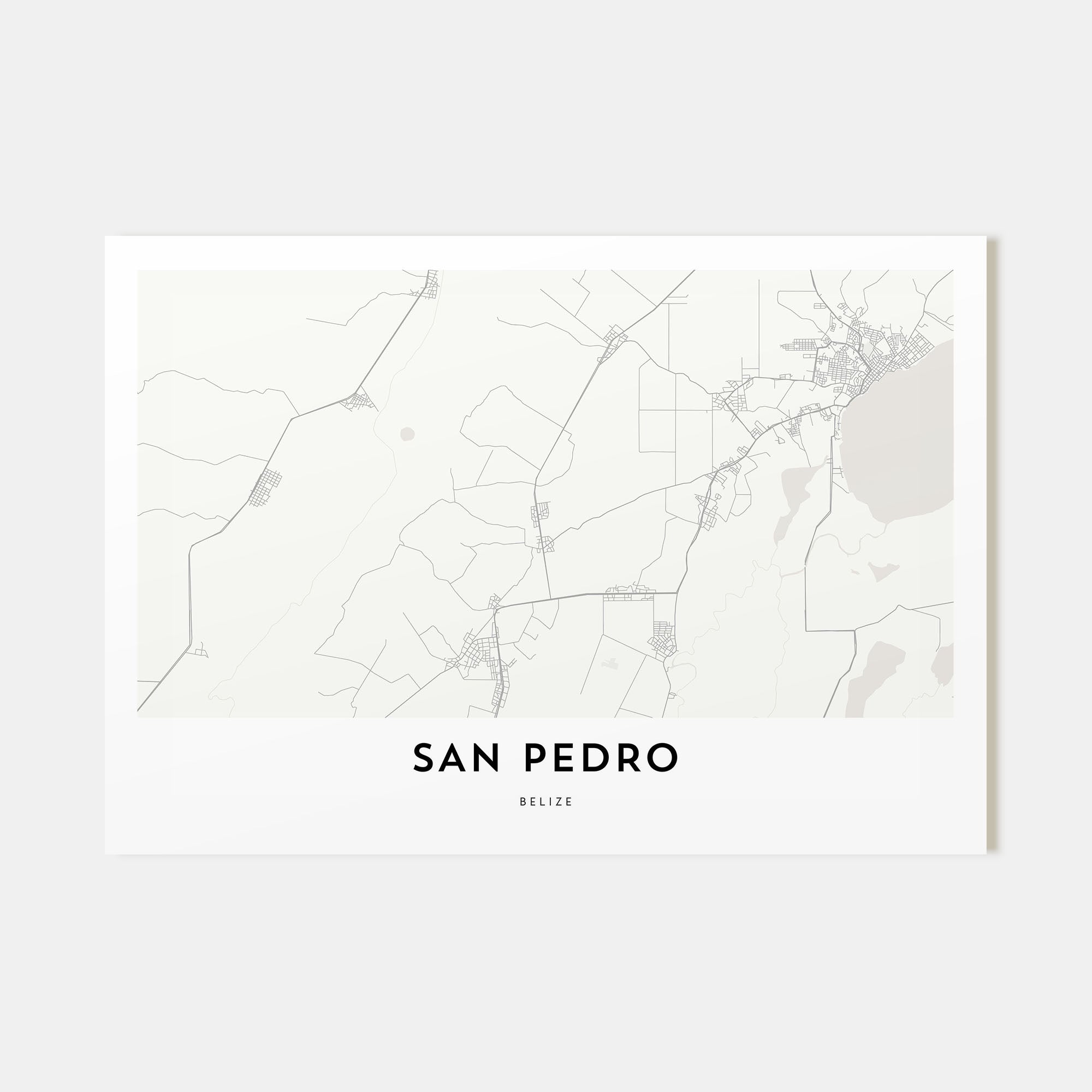 San Pedro, Belize Map Landscape Poster