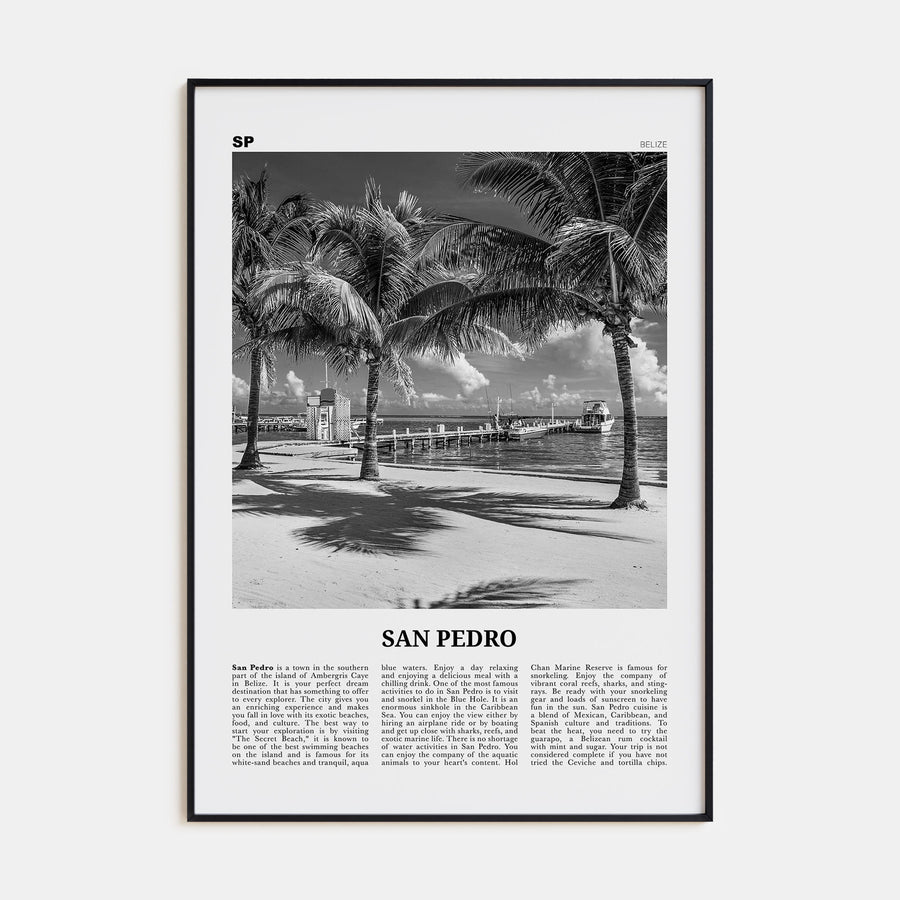 San Pedro, Belize Travel B&W Poster