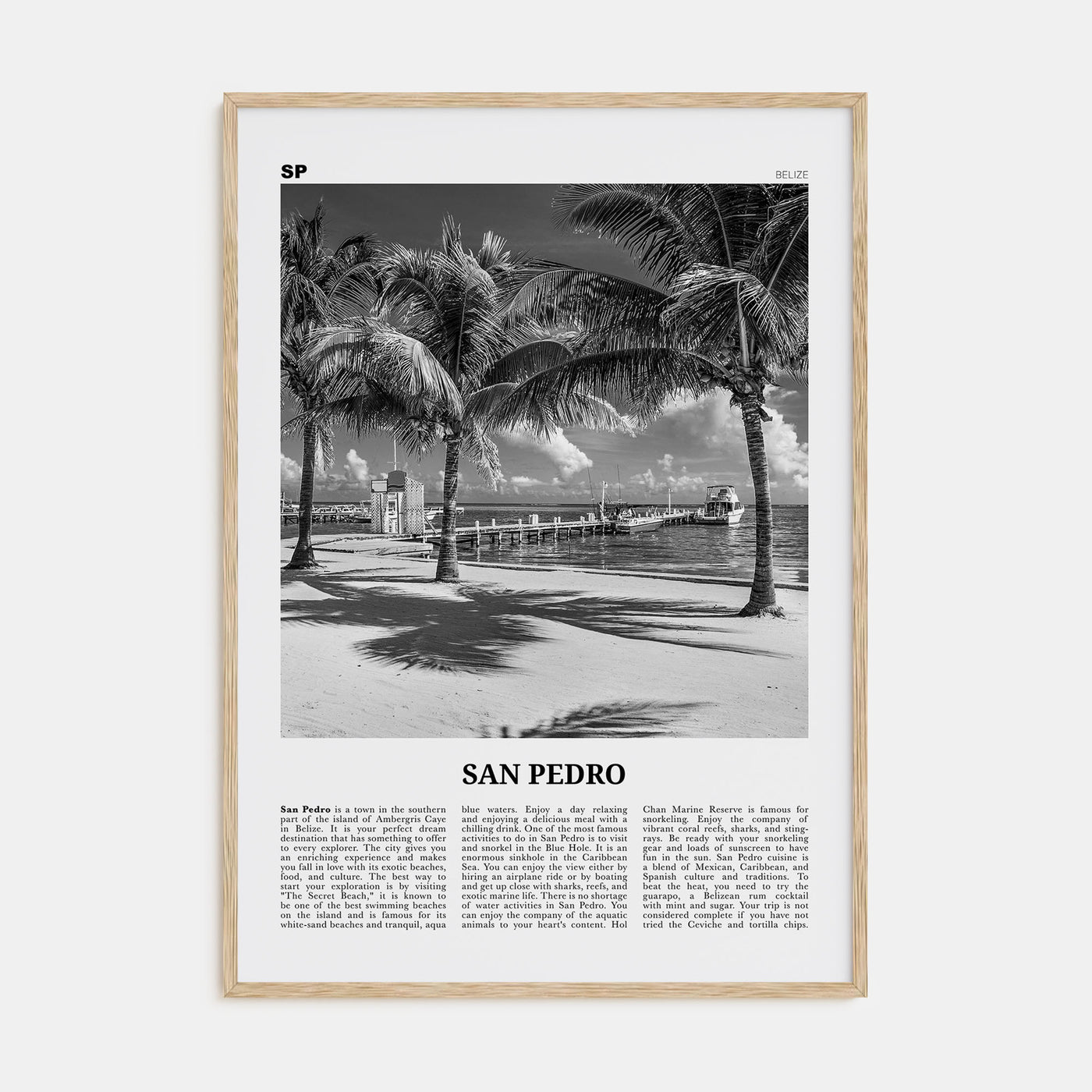 San Pedro, Belize Travel B&W Poster
