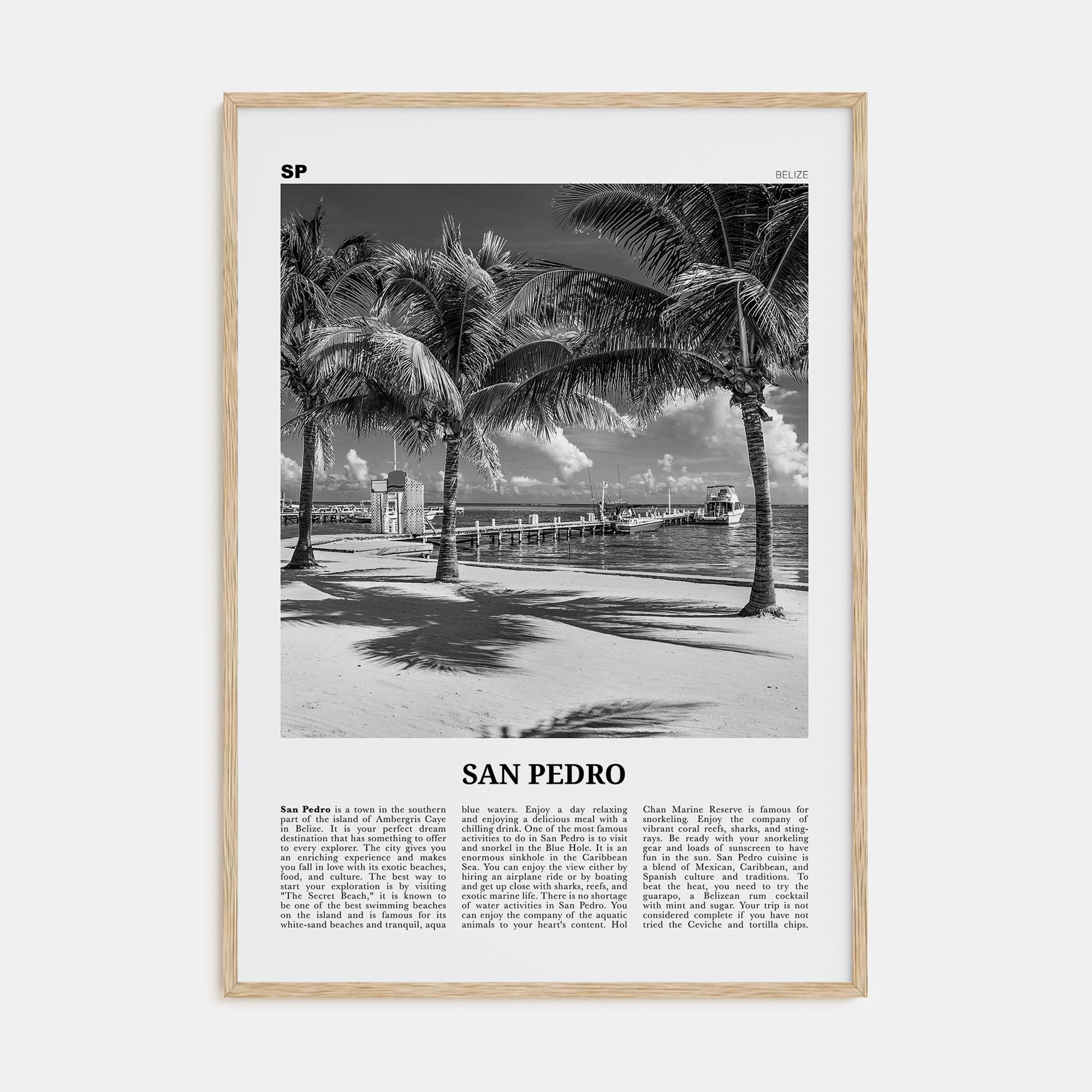 San Pedro, Belize Travel B&W Poster