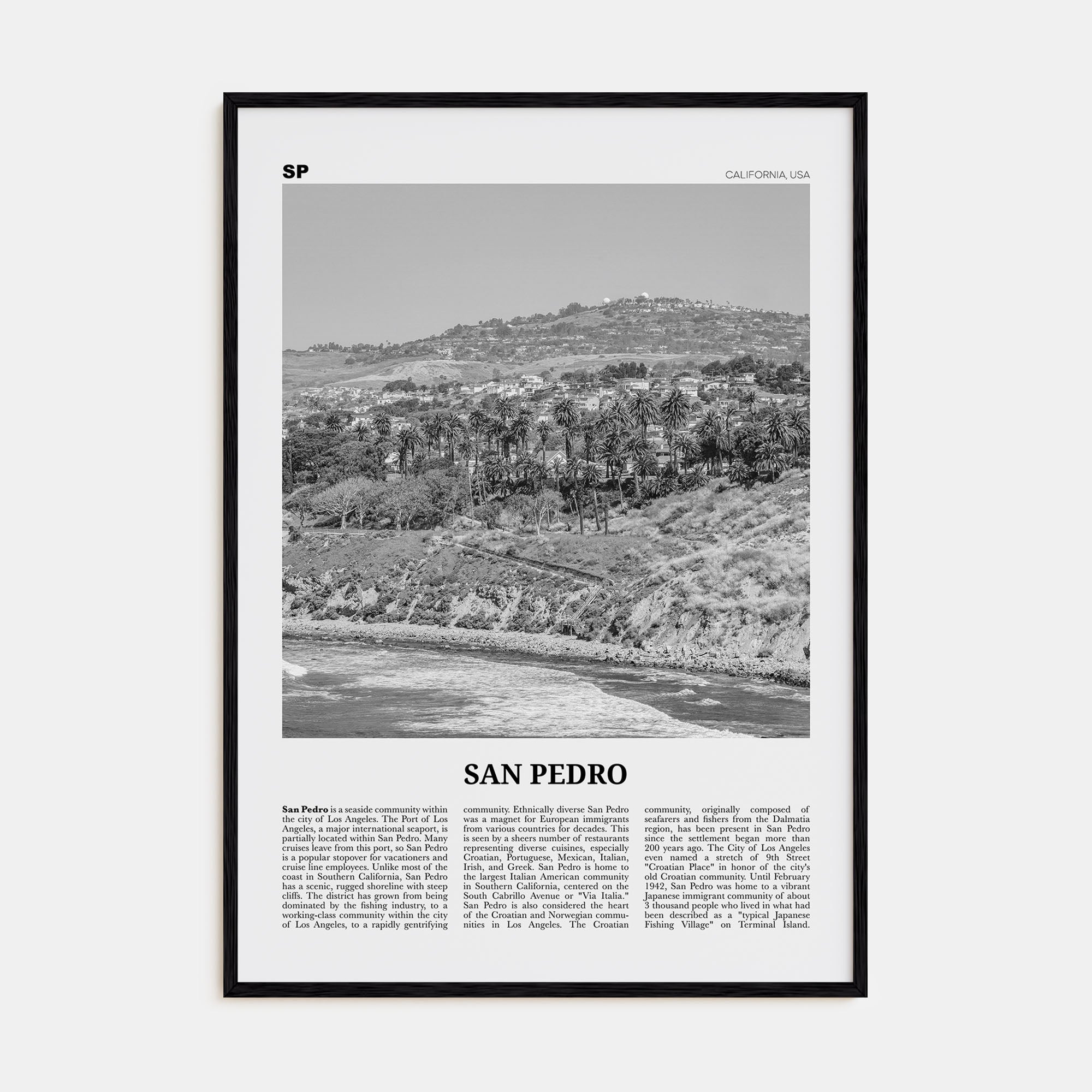 San Pedro, California Travel B&W No 1 Poster