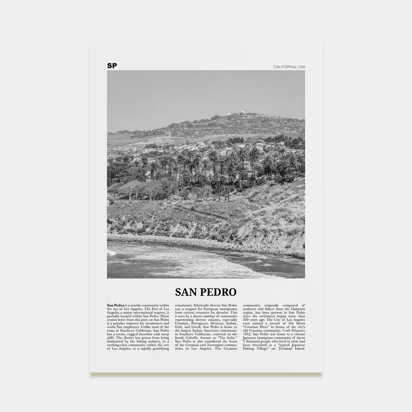San Pedro, California Travel B&W No 1 Poster