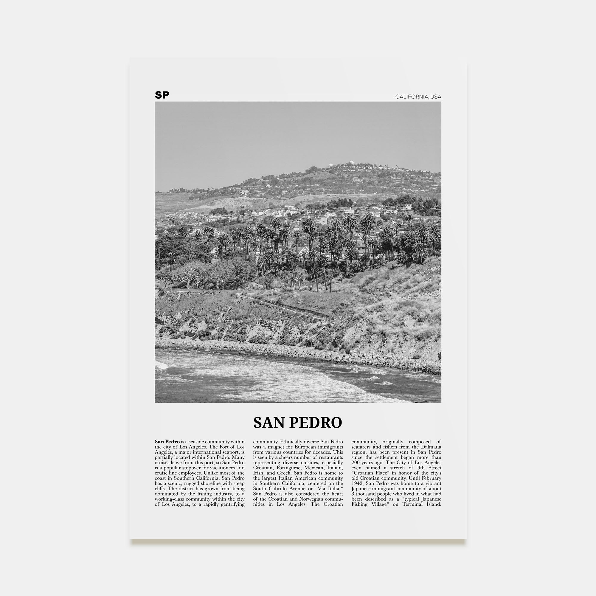 San Pedro, California Travel B&W No 1 Poster